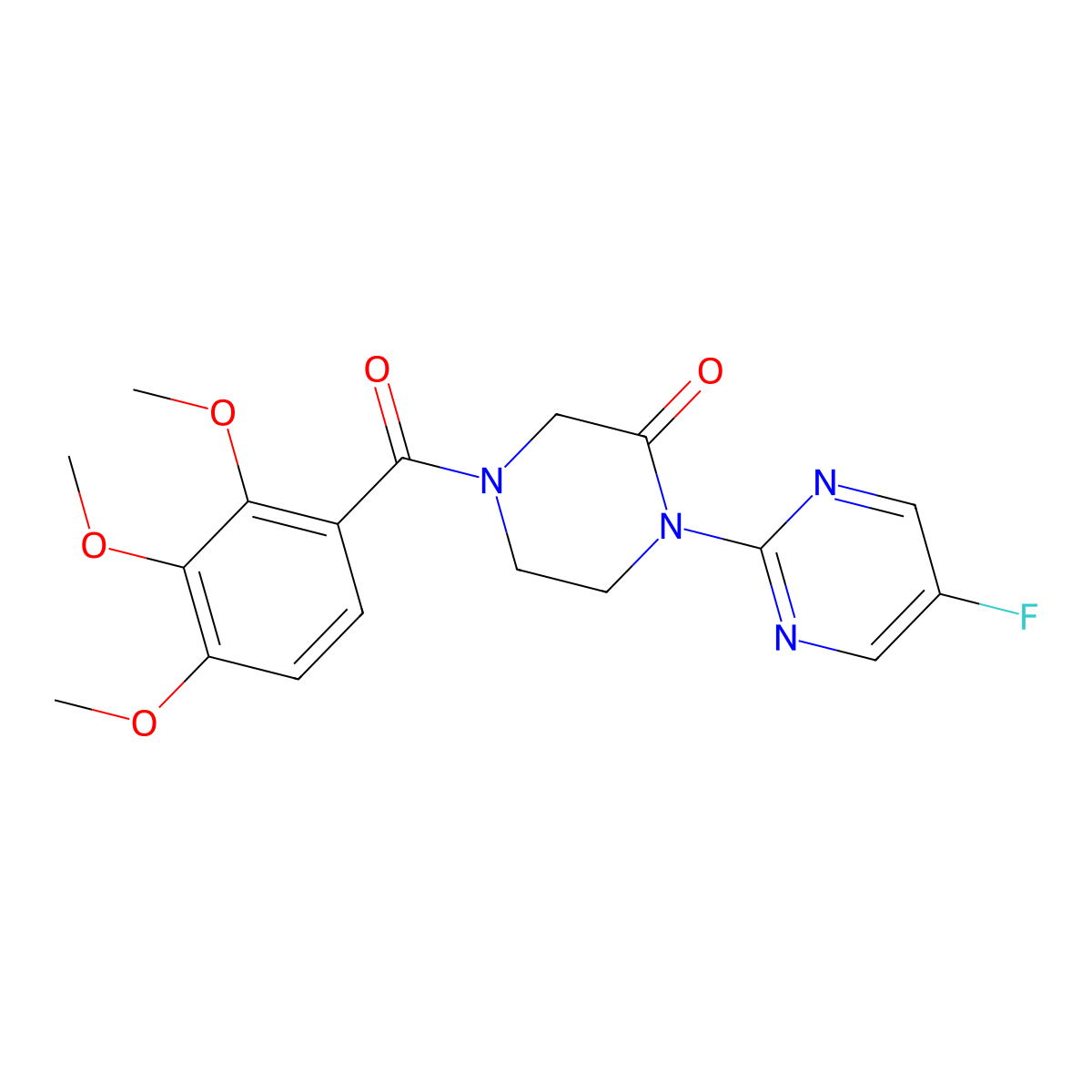 1-(5-Fluoropyrimidin-2-yl)-4-(2,3,4-trimethoxybenzoyl)piperazin-2-one molecular structure, CAS 2320466-04-2