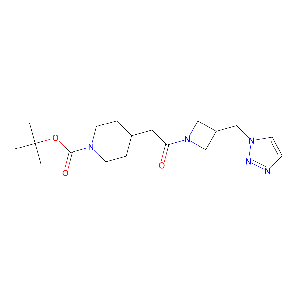 tert-butyl 4-(2-oxo-2-{3-[(1H-1,2,3-triazol-1-yl)methyl]azetidin-1-yl}ethyl)piperidine-1-carboxylate molecular structure, CAS 2320466-05-3