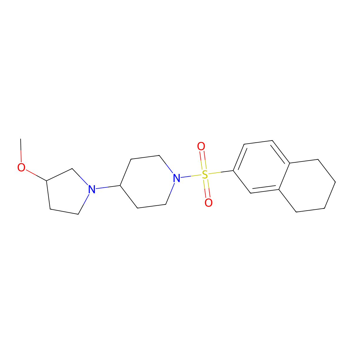 4-(3-Methoxypyrrolidin-1-yl)-1-(5,6,7,8-tetrahydronaphthalene-2-sulfonyl)piperidine molecular structure, CAS 2320466-07-5
