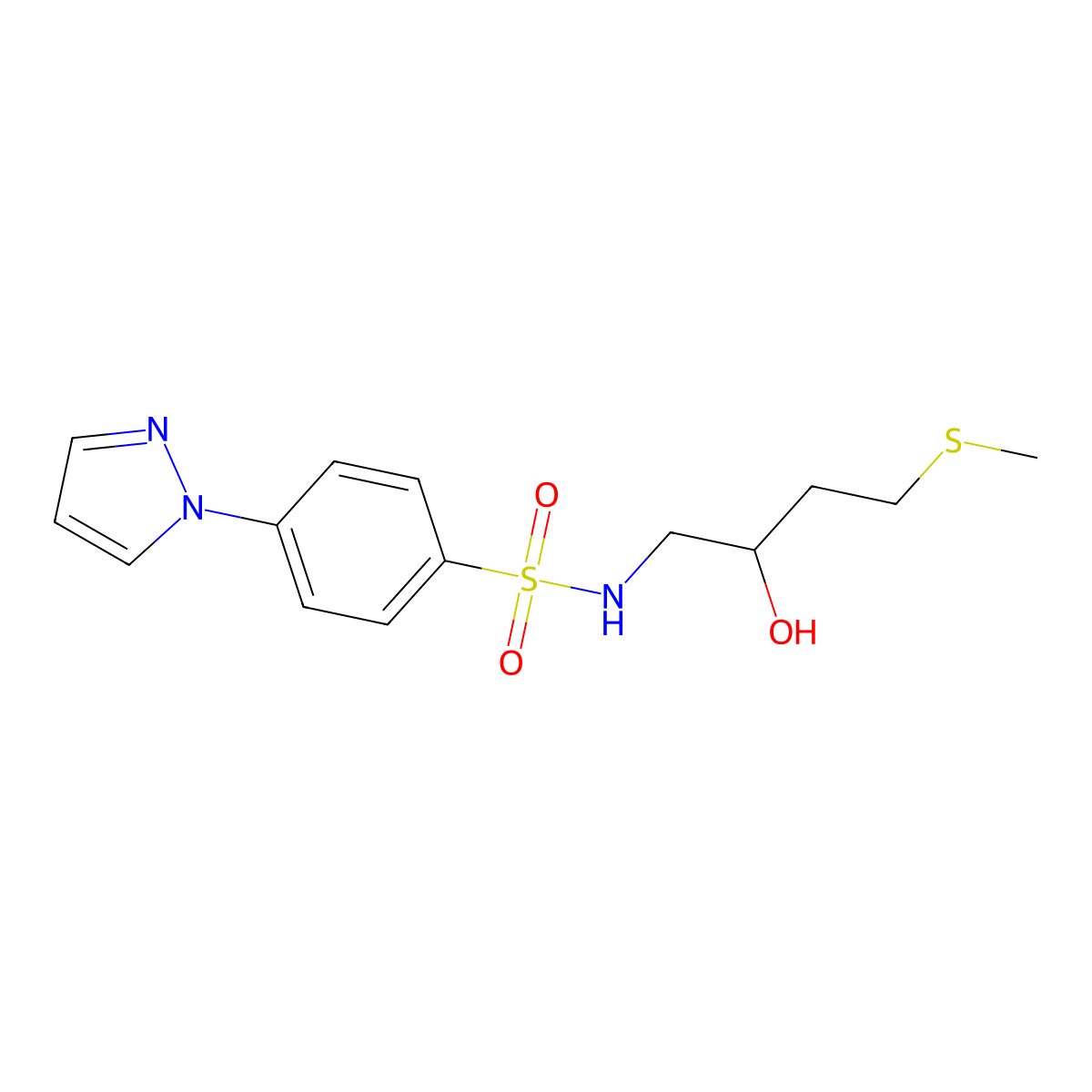 N-[2-hydroxy-4-(methylsulfanyl)butyl]-4-(1H-pyrazol-1-yl)benzene-1-sulfonamide molecular structure, CAS 2320466-15-5
