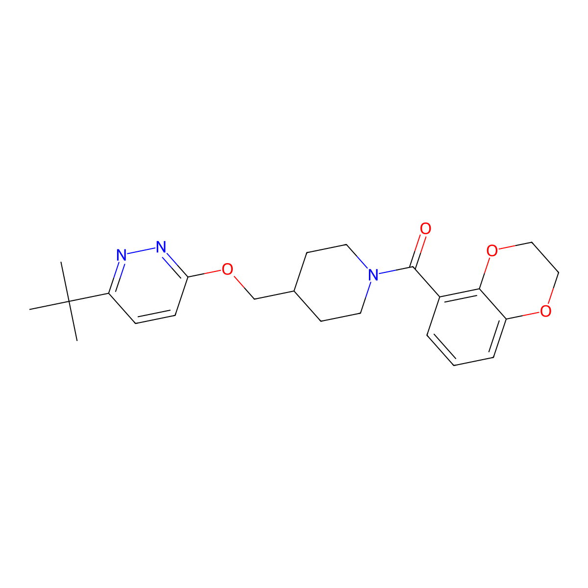 3-Tert-butyl-6-{[1-(2,3-dihydro-1,4-benzodioxine-5-carbonyl)piperidin-4-yl]methoxy}pyridazine molecular structure, CAS 2320466-20-2