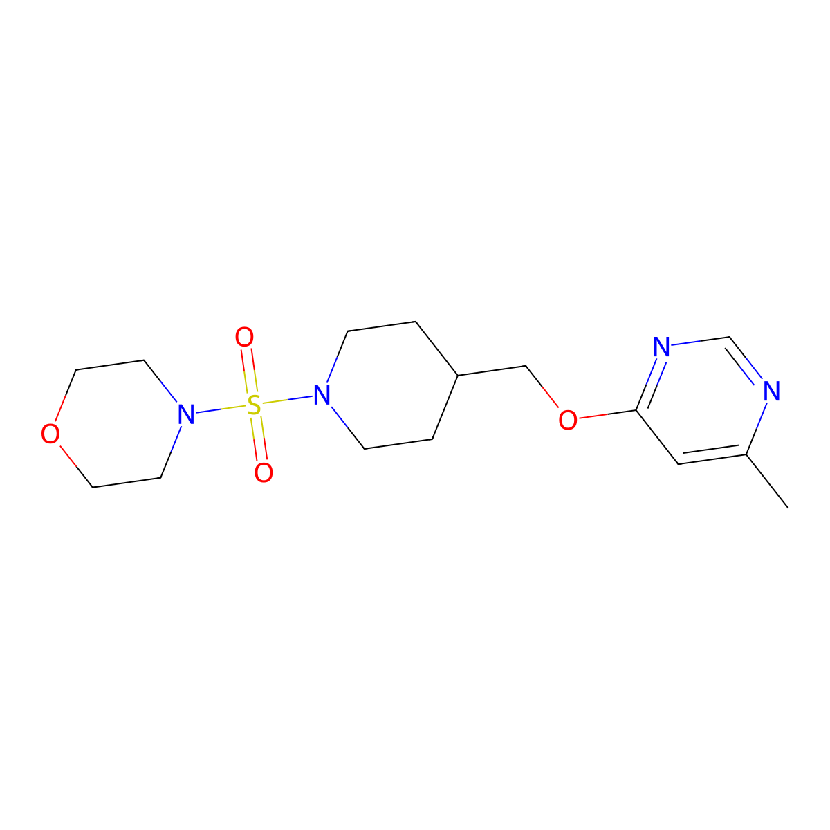 4-[(4-{[(6-Methylpyrimidin-4-yl)oxy]methyl}piperidin-1-yl)sulfonyl]morpholine molecular structure, CAS 2320466-26-8