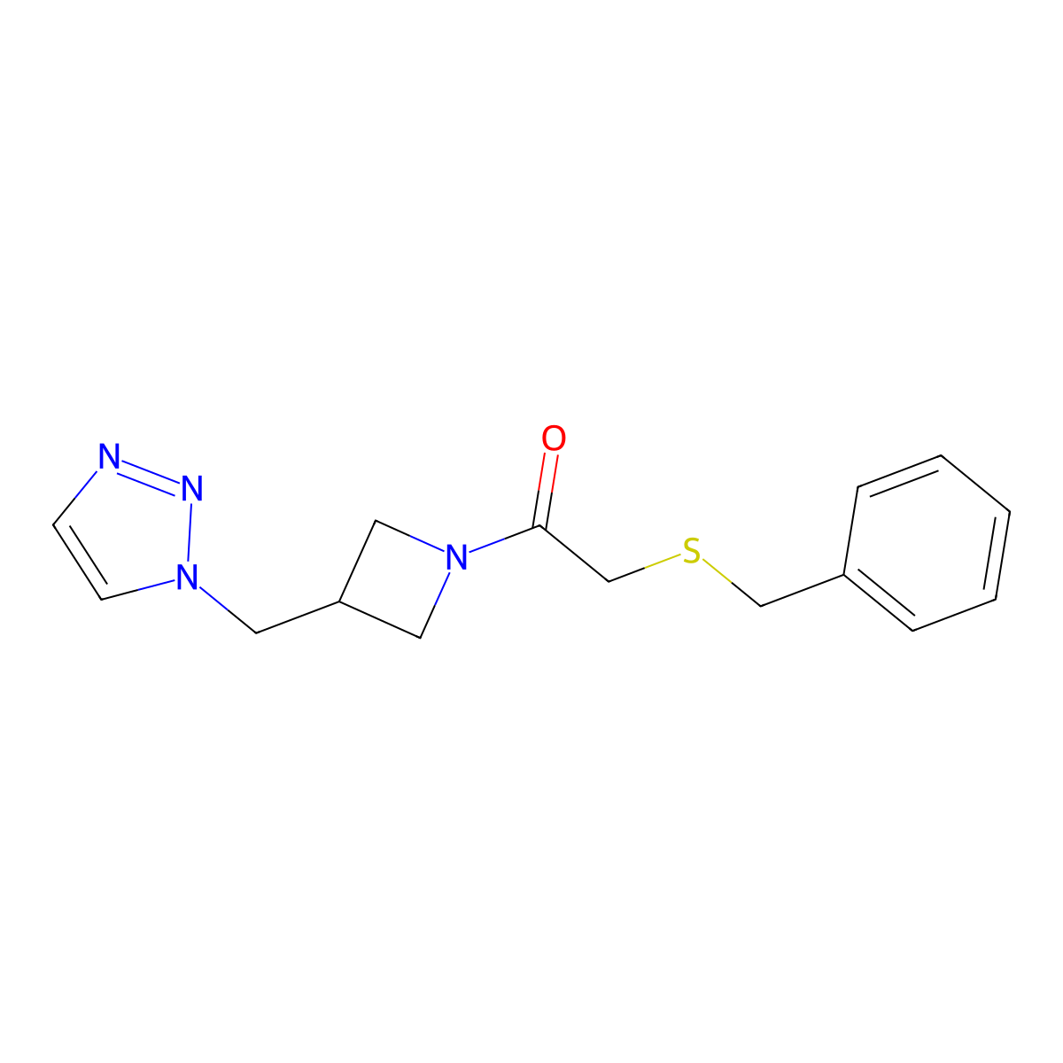 2-(benzylsulfanyl)-1-{3-[(1H-1,2,3-triazol-1-yl)methyl]azetidin-1-yl}ethan-1-one molecular structure, CAS 2320466-41-7