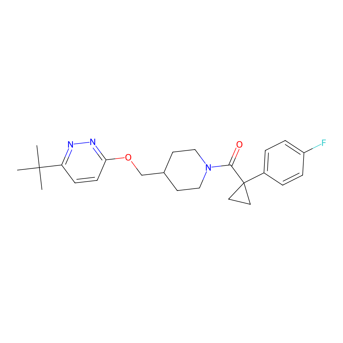 3-Tert-butyl-6-({1-[1-(4-fluorophenyl)cyclopropanecarbonyl]piperidin-4-yl}methoxy)pyridazine molecular structure, CAS 2320466-48-4