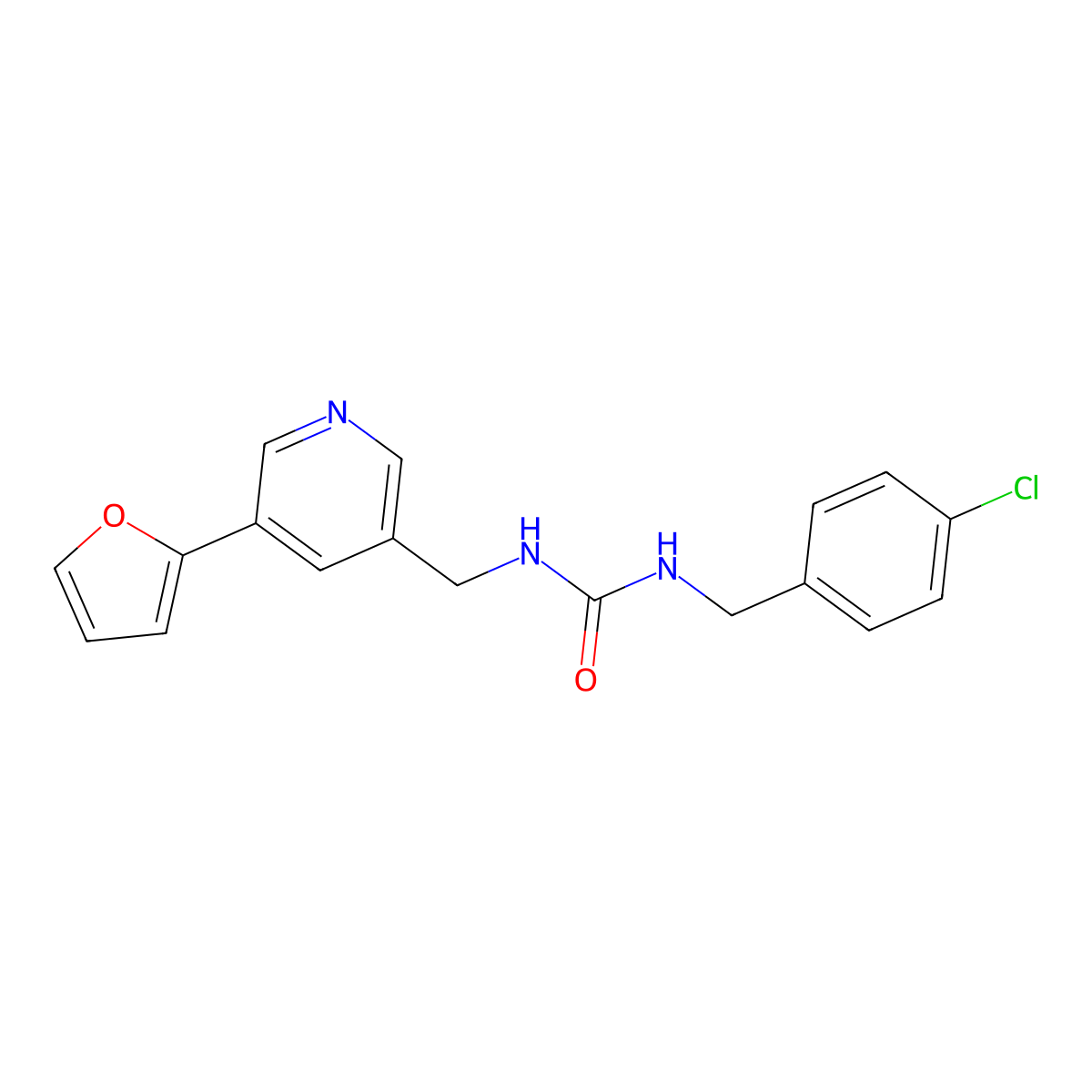 1-(4-Chlorobenzyl)-3-((5-(furan-2-yl)pyridin-3-yl)methyl)urea molecular structure, CAS 2320466-51-9