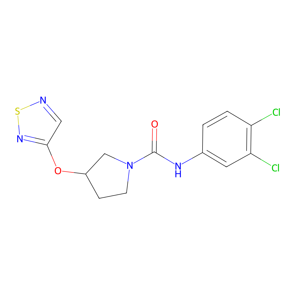 N-(3,4-Dichlorophenyl)-3-(1,2,5-thiadiazol-3-yloxy)pyrrolidine-1-carboxamide molecular structure, CAS 2320467-00-1
