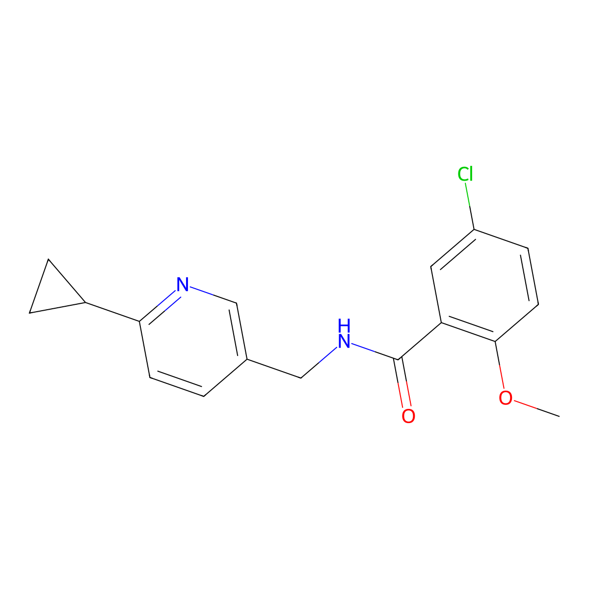 5-chloro-N-[(6-cyclopropylpyridin-3-yl)methyl]-2-methoxybenzamide molecular structure, CAS 2320467-28-3