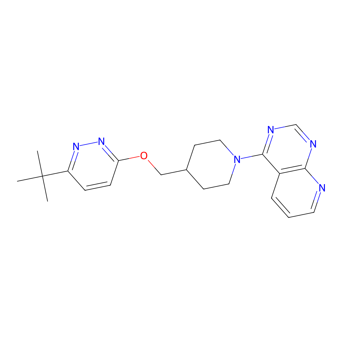 3-Tert-butyl-6-[(1-{pyrido[2,3-d]pyrimidin-4-yl}piperidin-4-yl)methoxy]pyridazine molecular structure, CAS 2320468-16-2