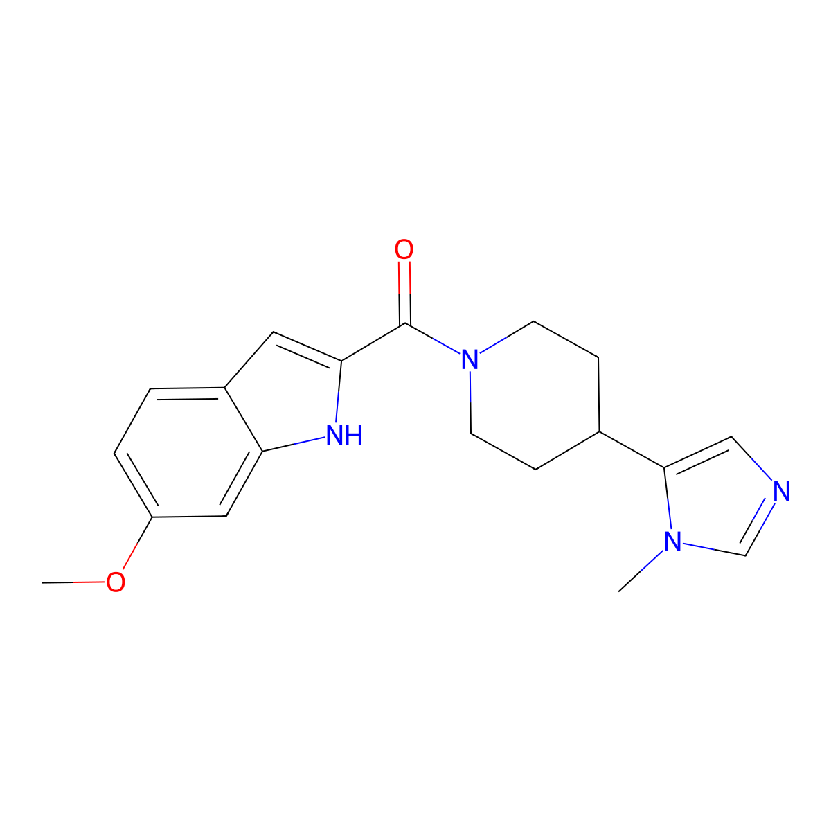 6-methoxy-2-[4-(1-methyl-1H-imidazol-5-yl)piperidine-1-carbonyl]-1H-indole molecular structure, CAS 2320468-45-7