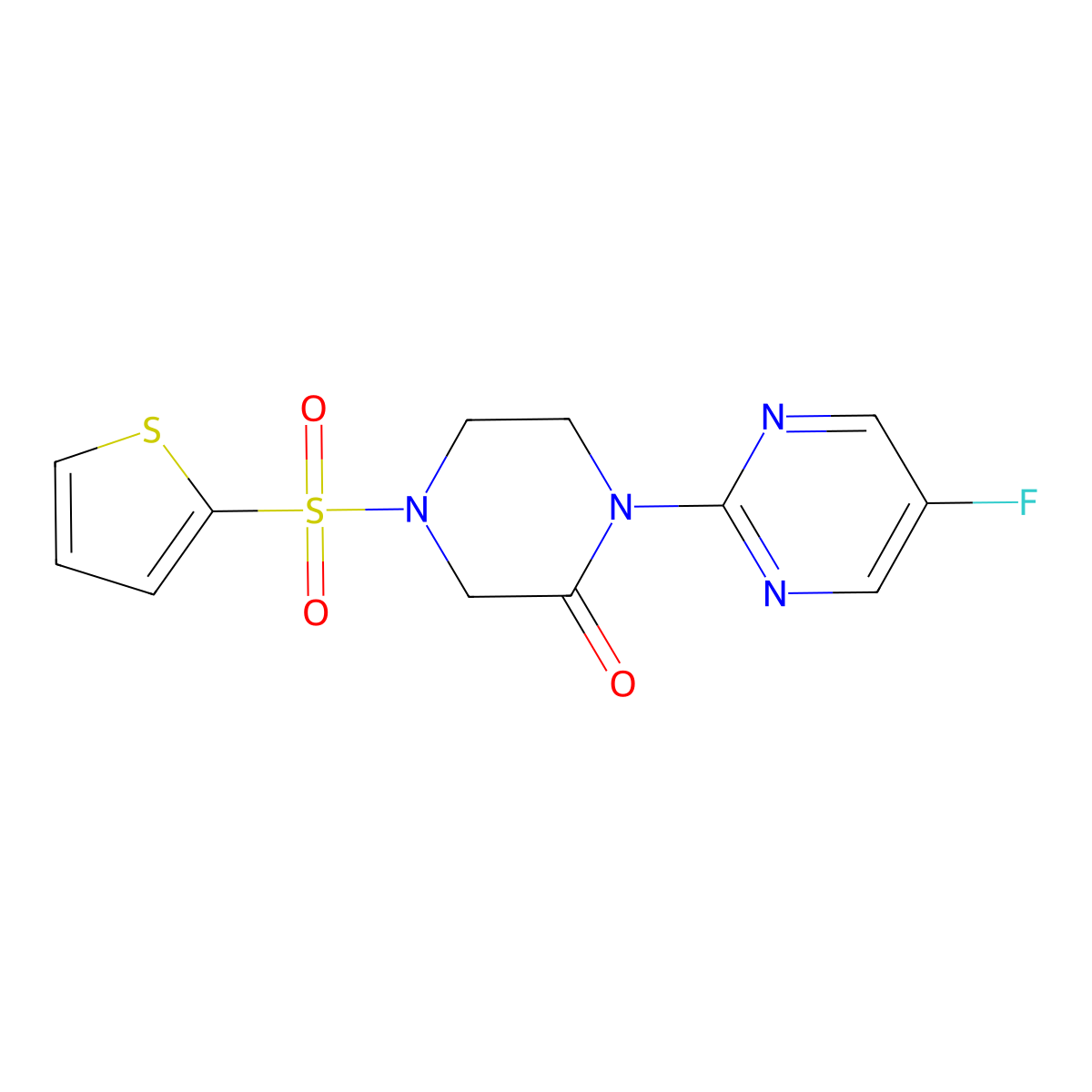 1-(5-Fluoropyrimidin-2-yl)-4-(thiophen-2-ylsulfonyl)piperazin-2-one molecular structure, CAS 2320468-54-8