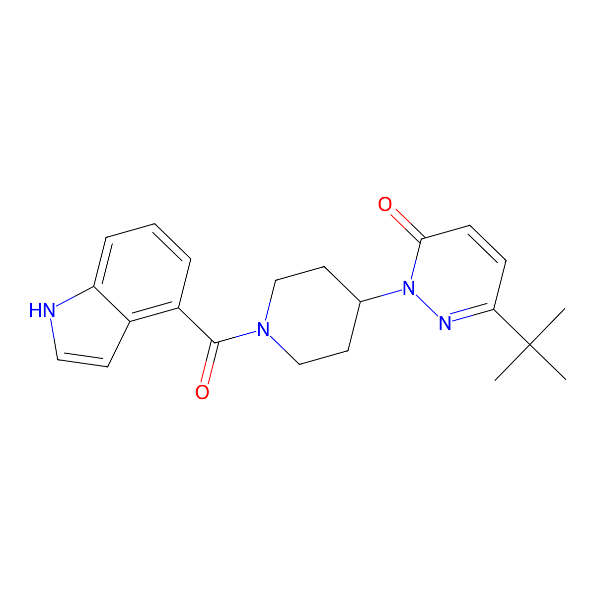 6-tert-butyl-2-[1-(1H-indole-4-carbonyl)piperidin-4-yl]-2,3-dihydropyridazin-3-one molecular structure, CAS 2320468-59-3