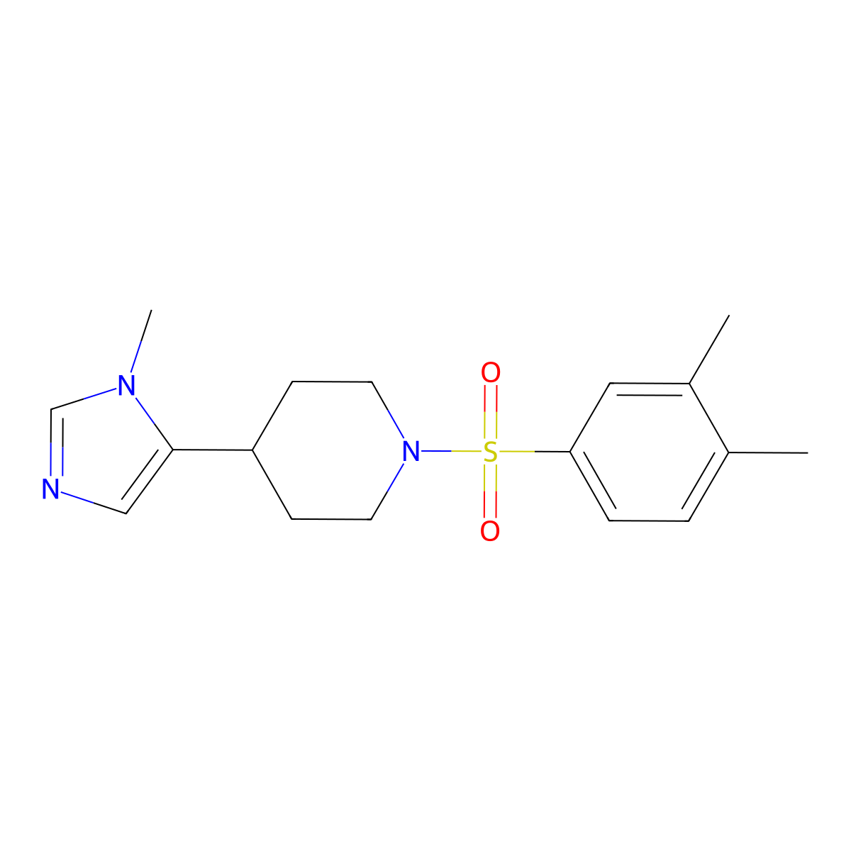 1-(3,4-dimethylbenzenesulfonyl)-4-(1-methyl-1H-imidazol-5-yl)piperidine molecular structure, CAS 2320468-60-6