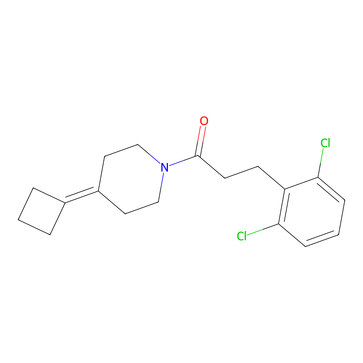 1-(4-Cyclobutylidenepiperidin-1-yl)-3-(2,6-dichlorophenyl)propan-1-one molecular structure, CAS 2320468-72-0