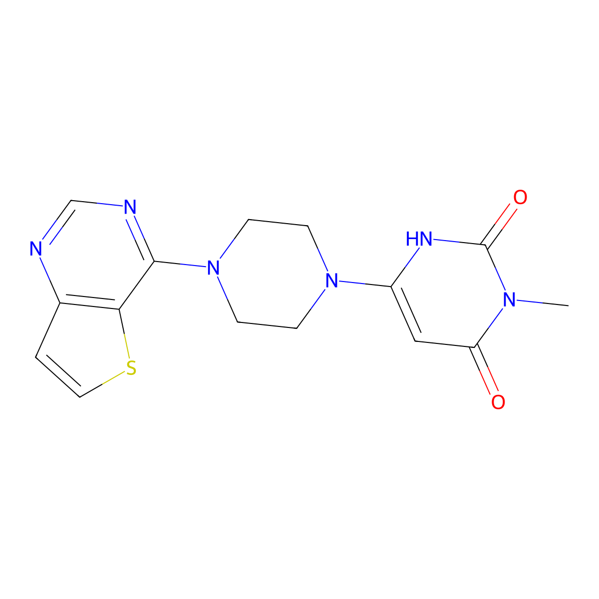 3-methyl-6-(4-(thieno[3,2-d]pyrimidin-4-yl)piperazin-1-yl)pyrimidine-2,4(1H,3H)-dione molecular structure, CAS 2320468-79-7