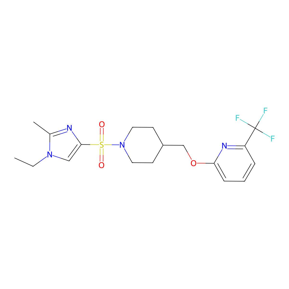 2-({1-[(1-ethyl-2-methyl-1H-imidazol-4-yl)sulfonyl]piperidin-4-yl}methoxy)-6-(trifluoromethyl)pyridine molecular structure, CAS 2320469-02-9