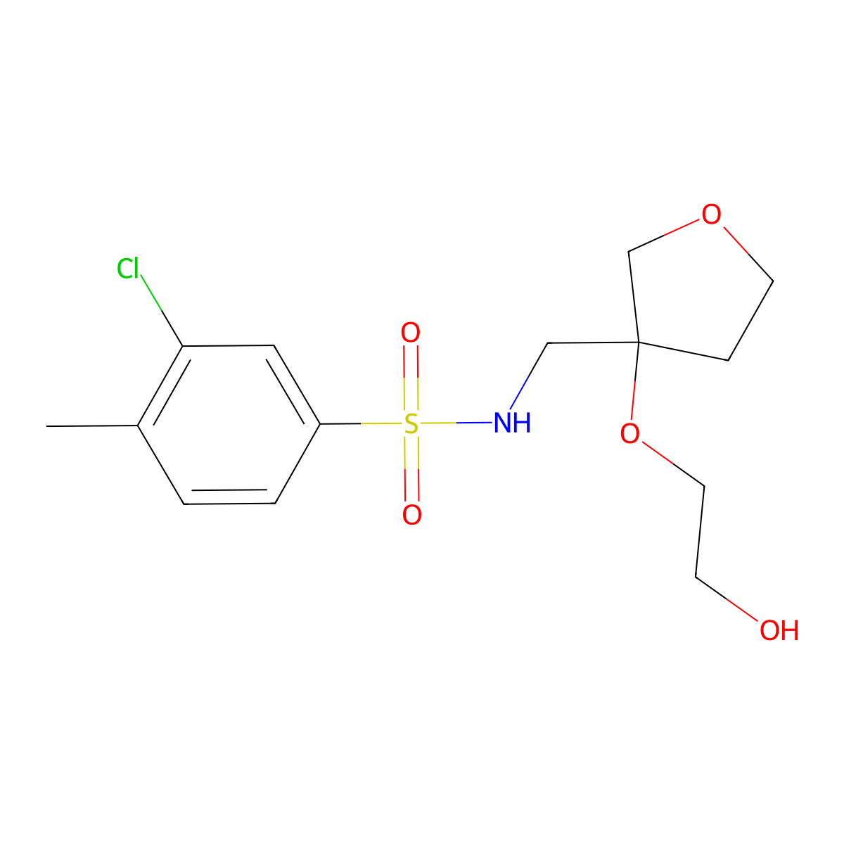 3-chloro-N-{[3-(2-hydroxyethoxy)oxolan-3-yl]methyl}-4-methylbenzene-1-sulfonamide molecular structure, CAS 2320469-03-0