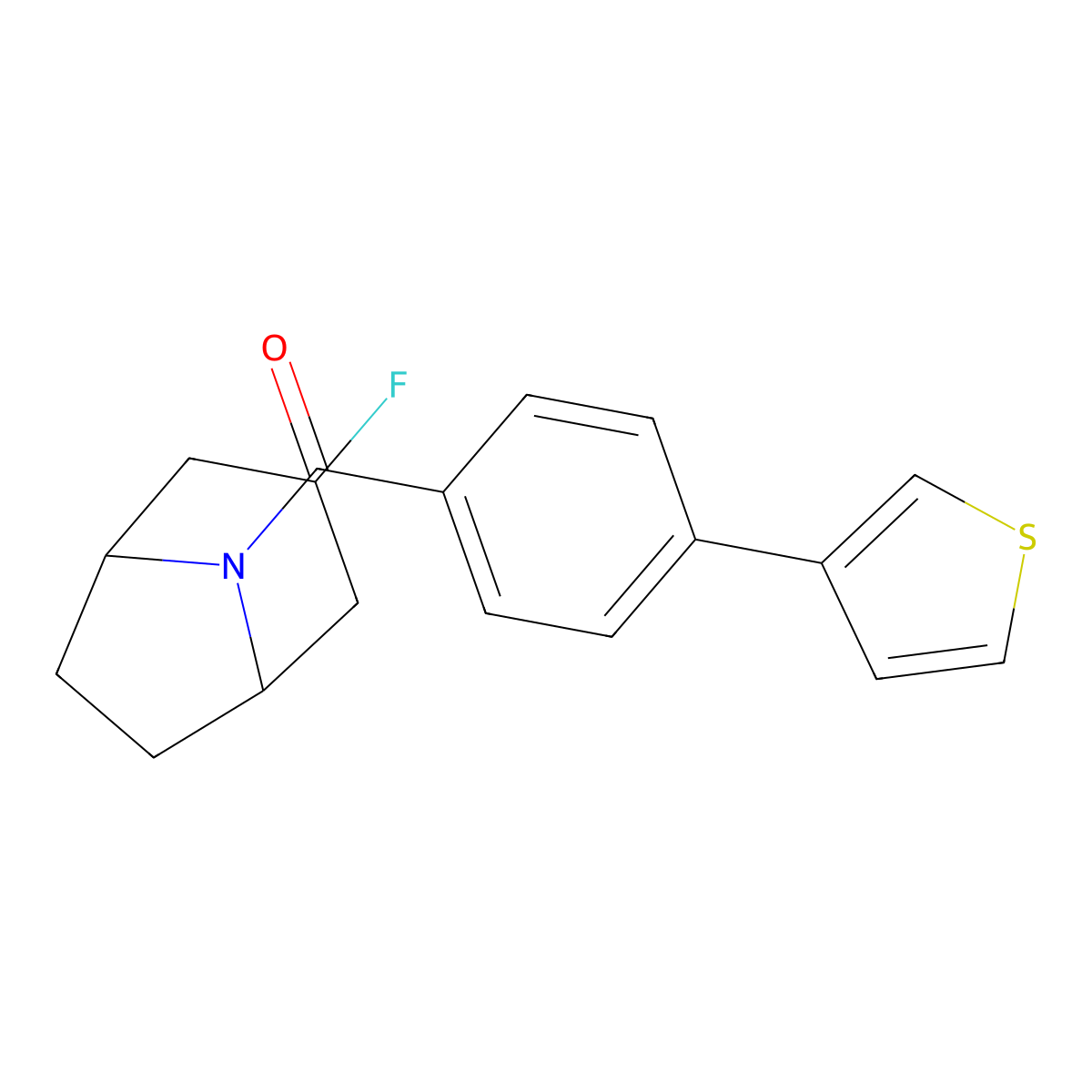 3-Fluoro-8-[4-(thiophen-3-yl)benzoyl]-8-azabicyclo[3.2.1]octane molecular structure, CAS 2320469-09-6