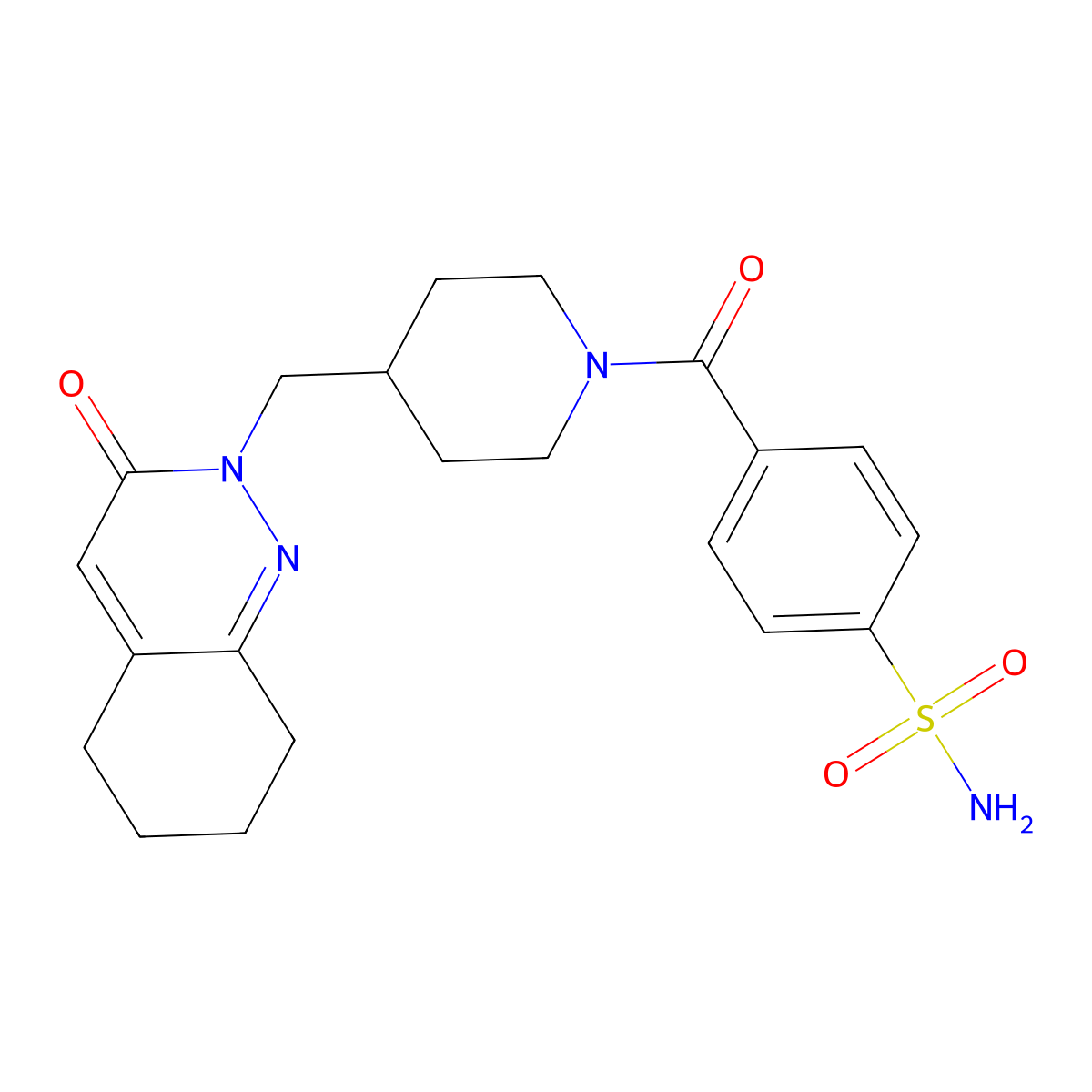 4-{4-[(3-Oxo-2,3,5,6,7,8-hexahydrocinnolin-2-yl)methyl]piperidine-1-carbonyl}benzene-1-sulfonamide molecular structure, CAS 2320469-13-2