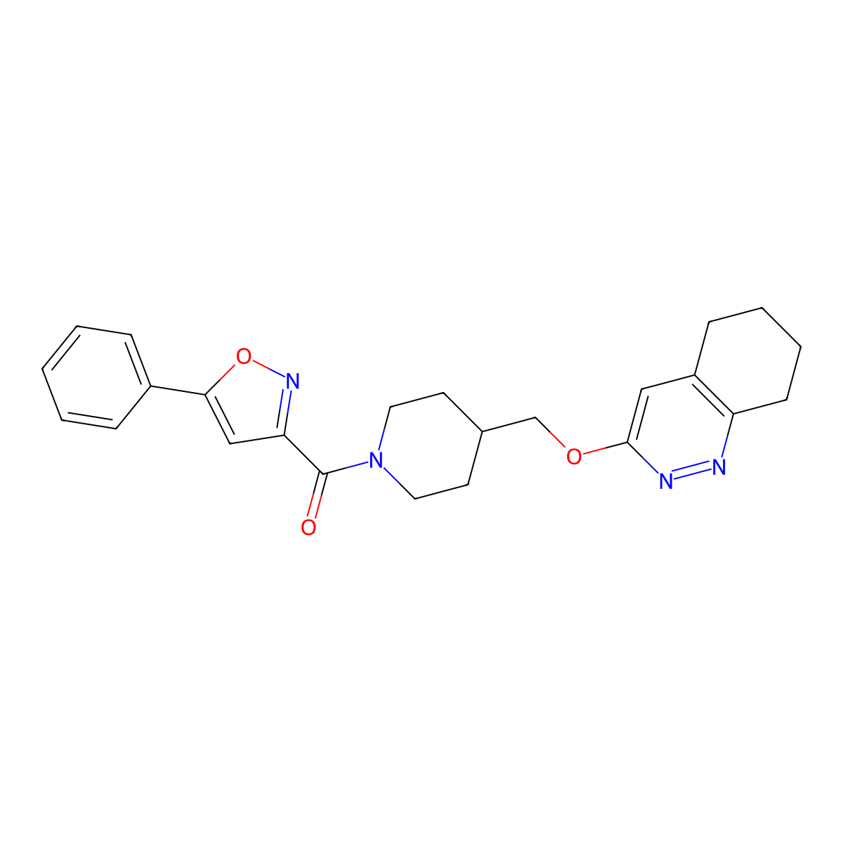 3-{[1-(5-Phenyl-1,2-oxazole-3-carbonyl)piperidin-4-yl]methoxy}-5,6,7,8-tetrahydrocinnoline molecular structure, CAS 2320472-25-9