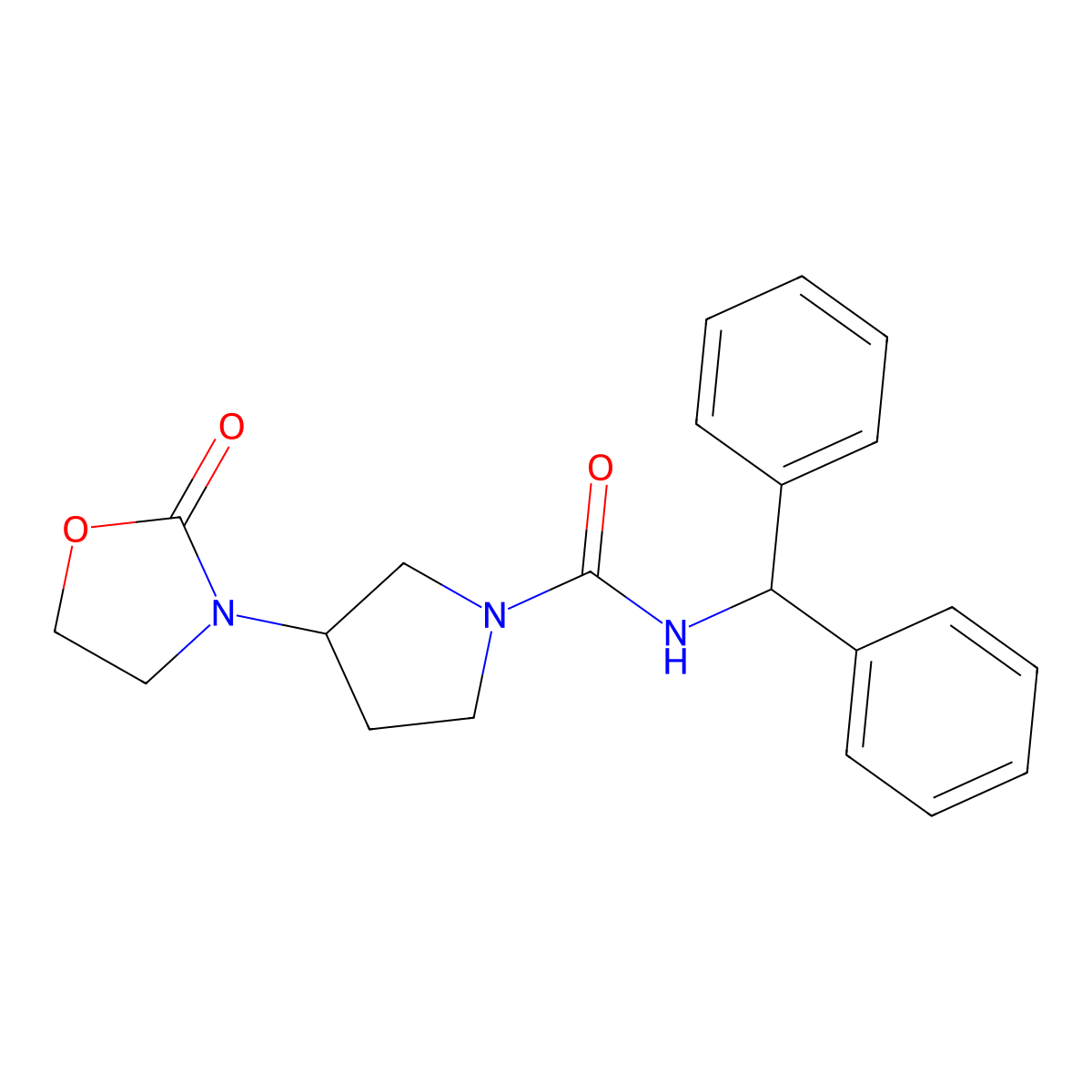 N-(diphenylmethyl)-3-(2-oxo-1,3-oxazolidin-3-yl)pyrrolidine-1-carboxamide molecular structure, CAS 2320472-30-6