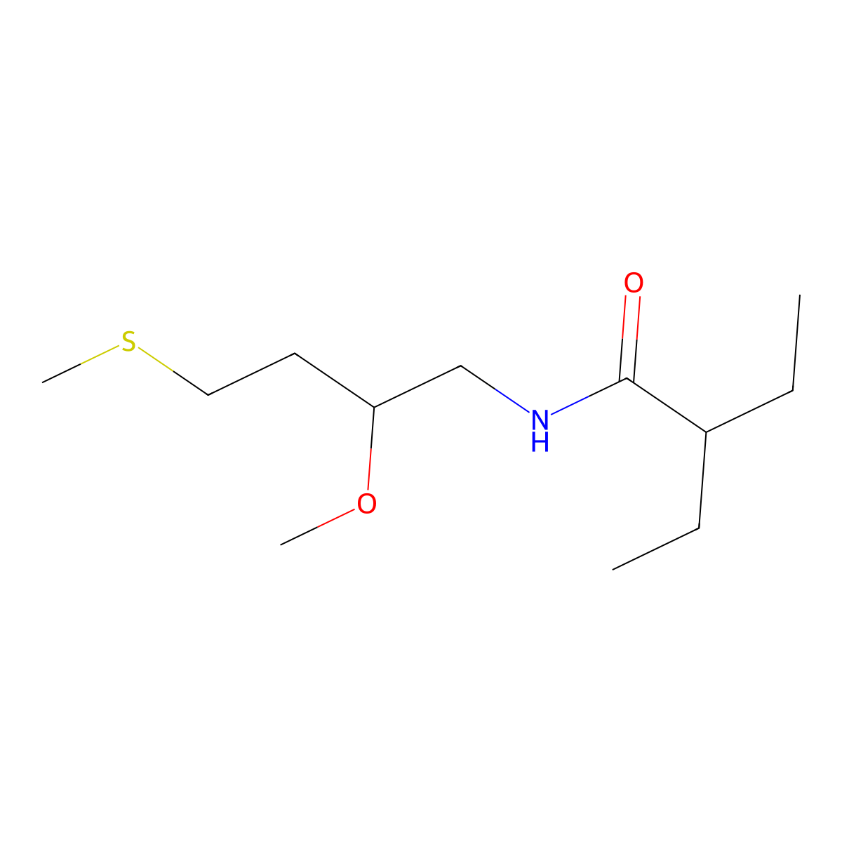 2-ethyl-N-[2-methoxy-4-(methylsulfanyl)butyl]butanamide molecular structure, CAS 2320472-55-5