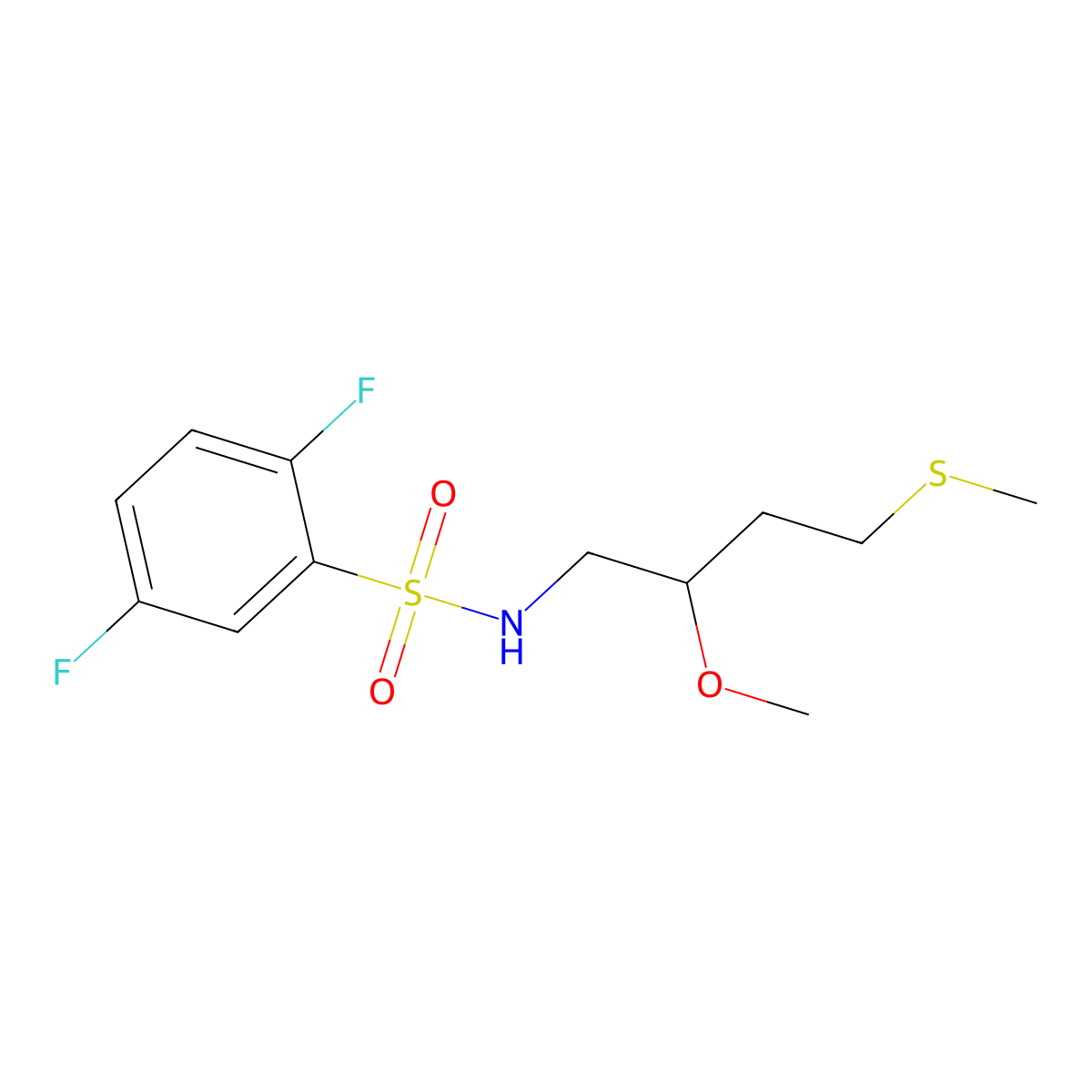 2,5-difluoro-N-[2-methoxy-4-(methylsulfanyl)butyl]benzene-1-sulfonamide molecular structure, CAS 2320472-78-2