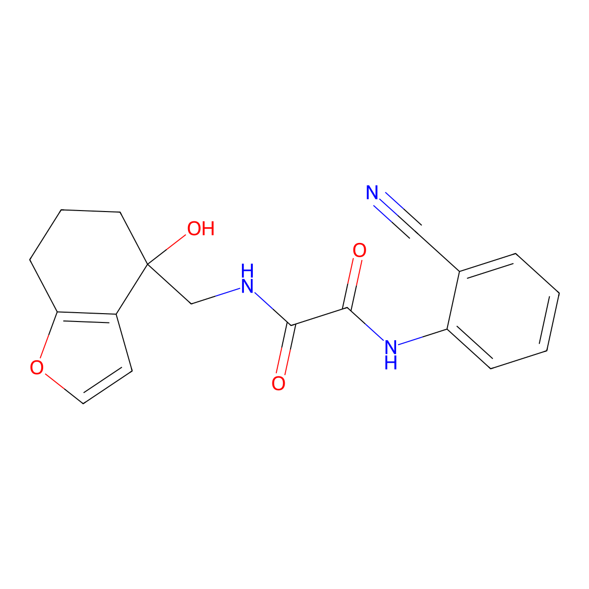 N1-(2-cyanophenyl)-N2-((4-hydroxy-4,5,6,7-tetrahydrobenzofuran-4-yl)methyl)oxalamide molecular structure, CAS 2320472-88-4