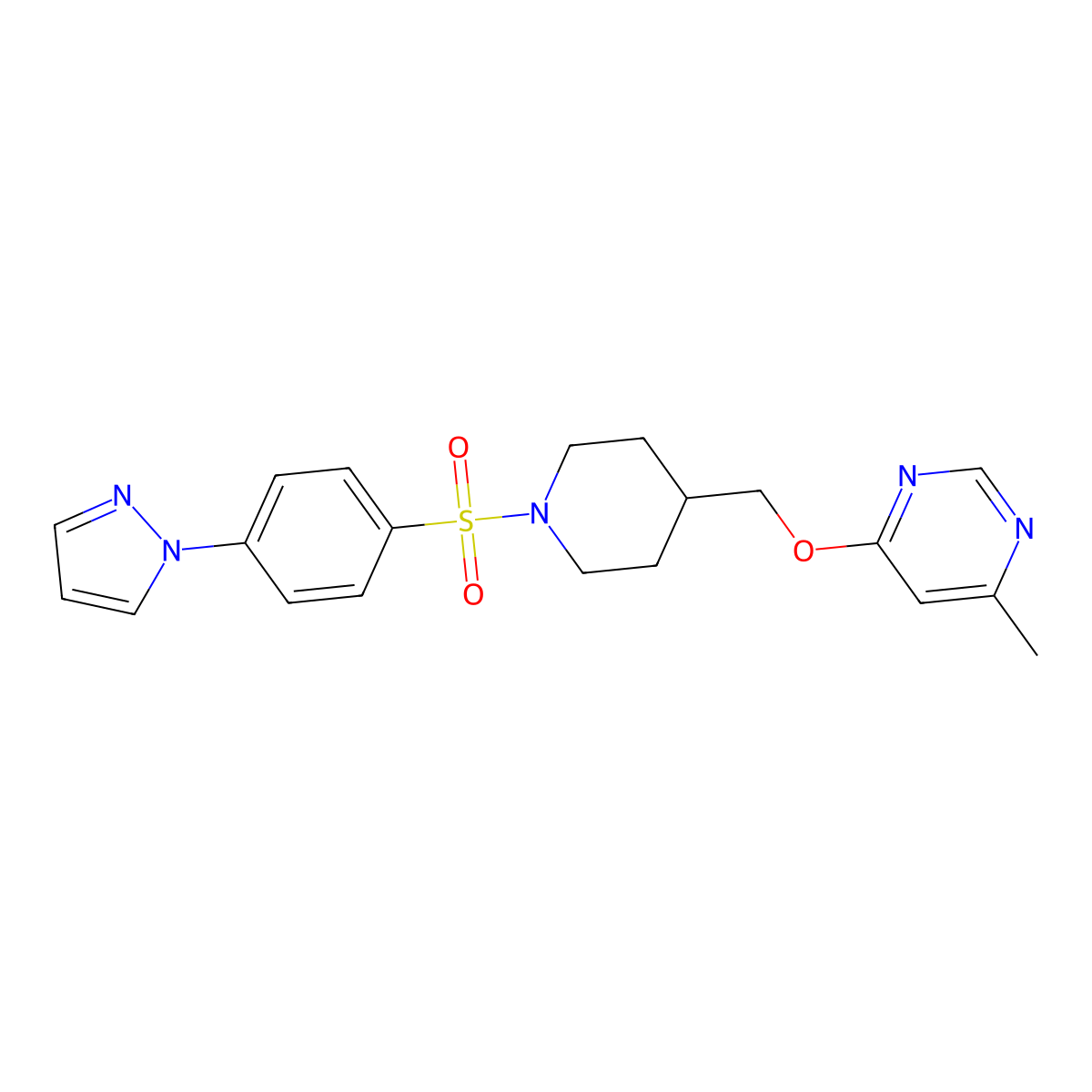 4-methyl-6-({1-[4-(1H-pyrazol-1-yl)benzenesulfonyl]piperidin-4-yl}methoxy)pyrimidine molecular structure, CAS 2320472-97-5