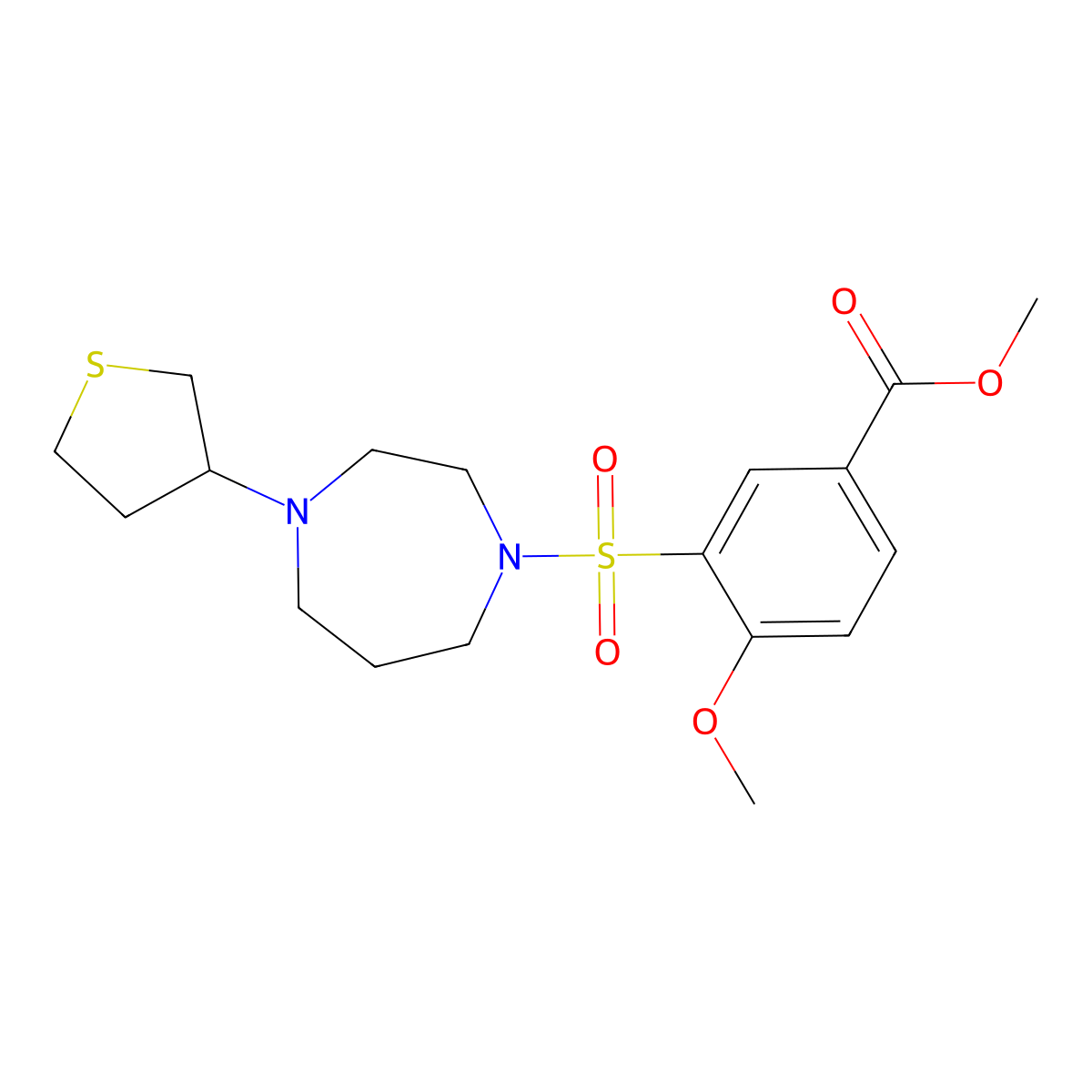 Methyl 4-methoxy-3-{[4-(thiolan-3-yl)-1,4-diazepan-1-yl]sulfonyl}benzoate molecular structure, CAS 2320473-43-4