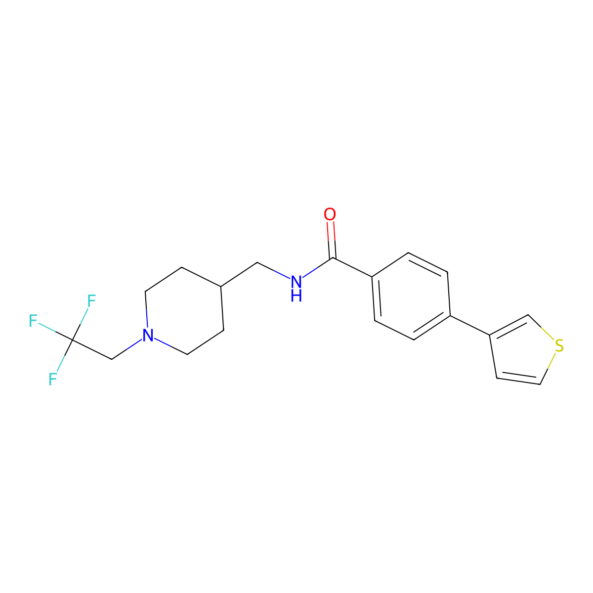 4-(thiophen-3-yl)-N-{[1-(2,2,2-trifluoroethyl)piperidin-4-yl]methyl}benzamide molecular structure, CAS 2320473-57-0