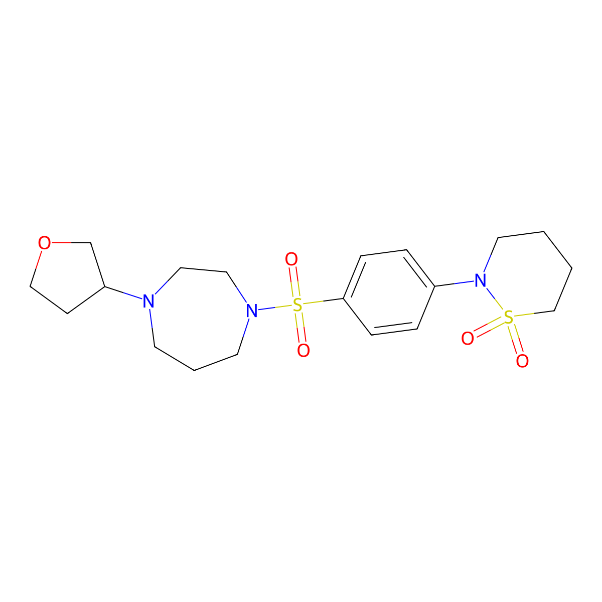 2-(4-{[4-(Oxolan-3-yl)-1,4-diazepan-1-yl]sulfonyl}phenyl)-1lambda6,2-thiazinane-1,1-dione molecular structure, CAS 2320474-26-6