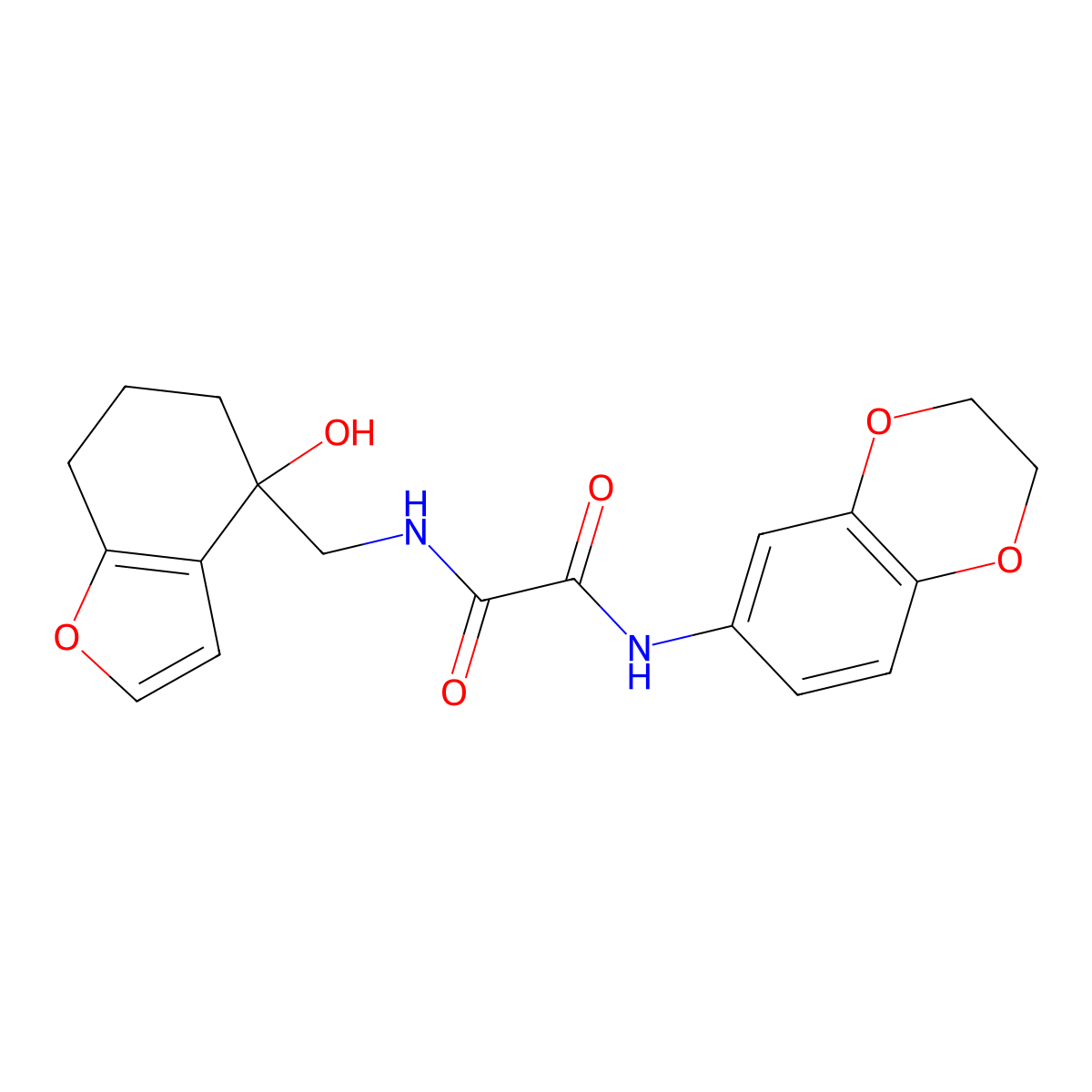 N'-(2,3-dihydro-1,4-benzodioxin-6-yl)-N-[(4-hydroxy-4,5,6,7-tetrahydro-1-benzofuran-4-yl)methyl]ethanediamide molecular structure, CAS 2320474-54-0