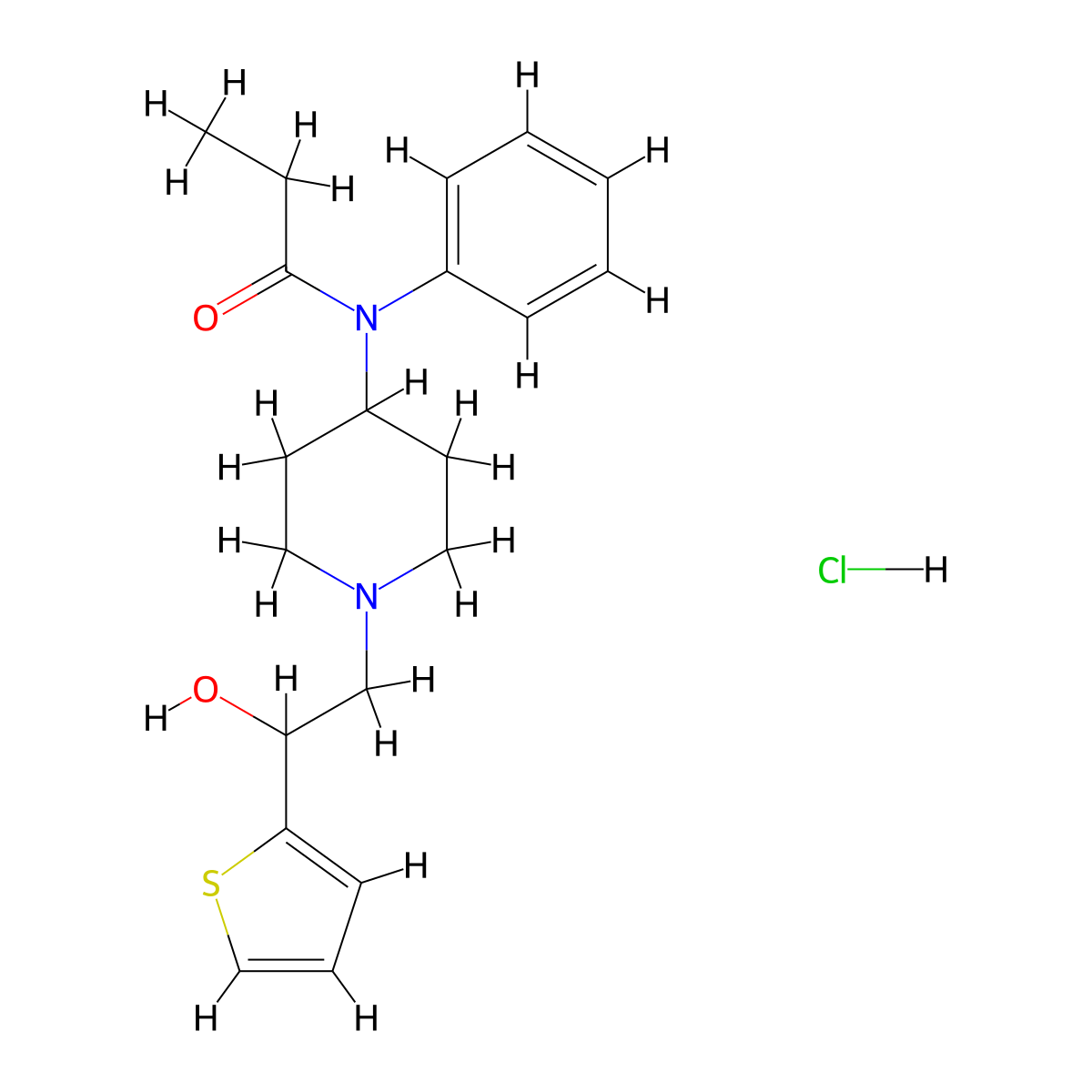 beta-Hydroxythiofentanyl hydrochloride molecular structure, CAS 2320475-89-4