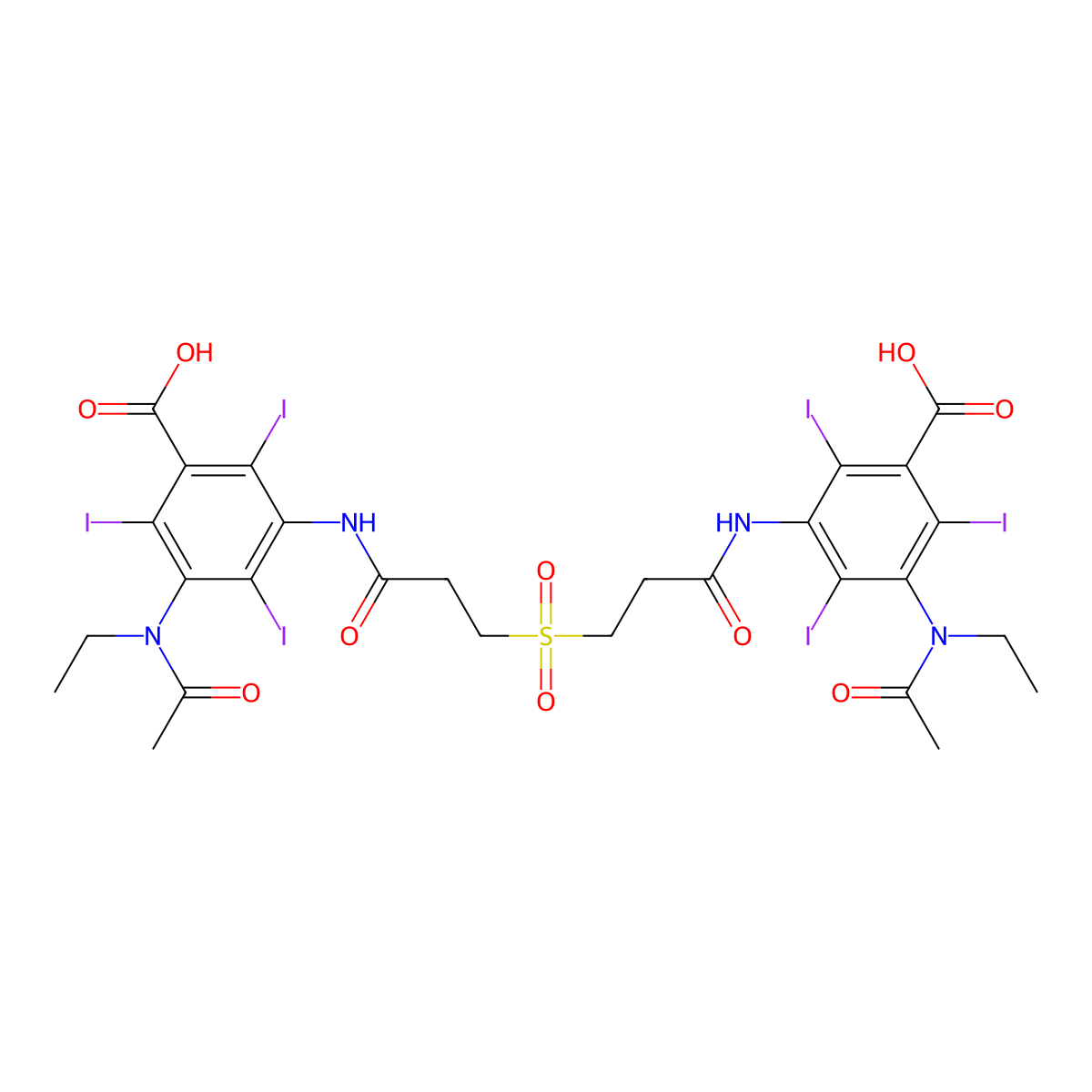 3,3'-(Sulfonylbis((1-oxo-3,1-propanediyl)imino))bis(5-(acetylethylamino)-2,4,6-triiodobenzoic acid) molecular structure, CAS 23205-04-1