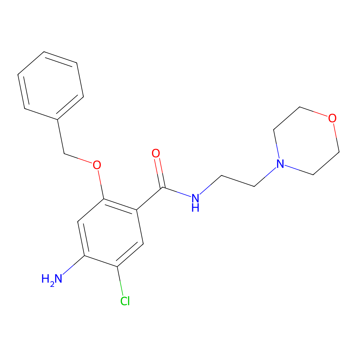 Benzamide, 4-amino-2-(benzyloxy)-5-chloro-N-(2-morpholinoethyl)- molecular structure, CAS 23205-23-4
