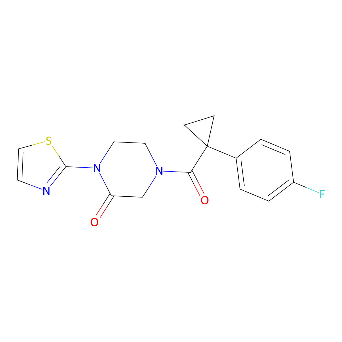 4-[1-(4-Fluorophenyl)cyclopropanecarbonyl]-1-(1,3-thiazol-2-yl)piperazin-2-one molecular structure, CAS 2320503-26-0
