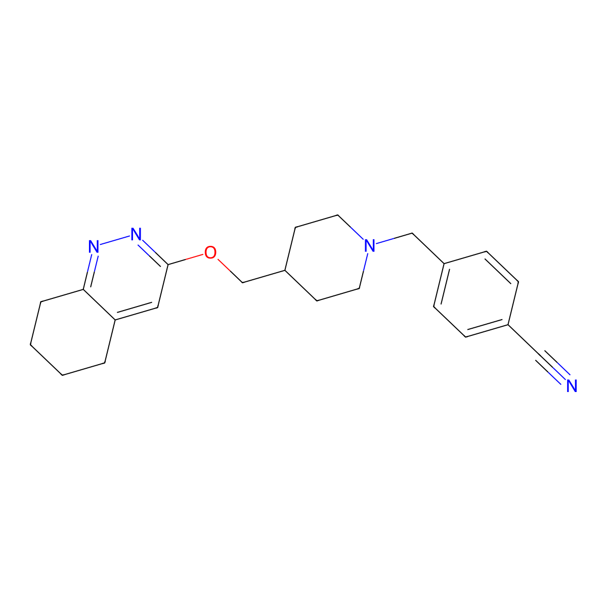4-((4-(((5,6,7,8-Tetrahydrocinnolin-3-yl)oxy)methyl)piperidin-1-yl)methyl)benzonitrile molecular structure, CAS 2320503-38-4