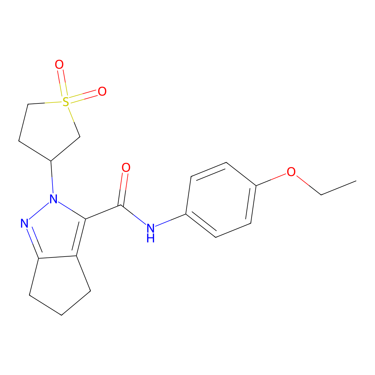2-(1,1-dioxidotetrahydrothiophen-3-yl)-N-(4-ethoxyphenyl)-2,4,5,6-tetrahydrocyclopenta[c]pyrazole-3-carboxamide molecular structure, CAS 2320503-60-2