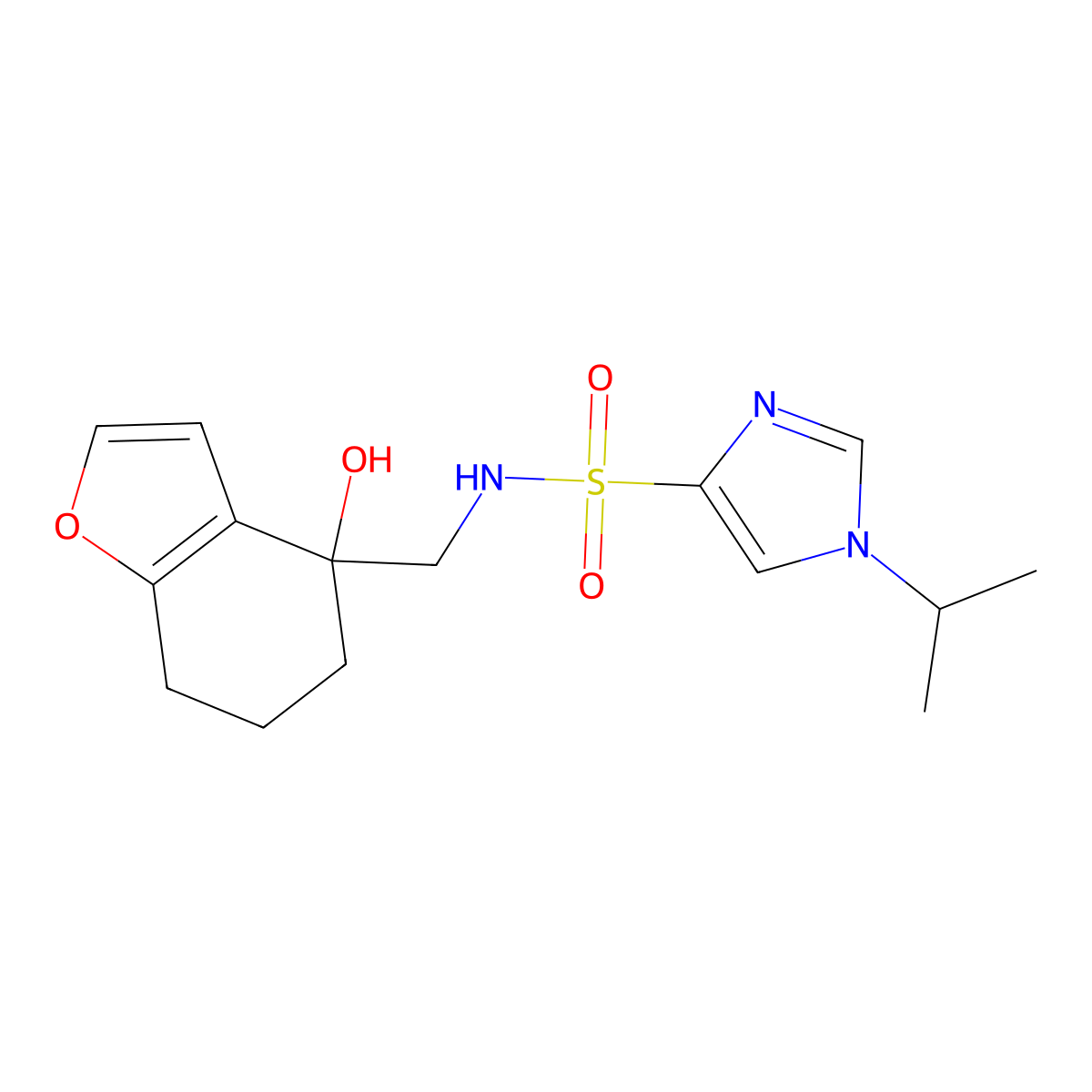N-[(4-hydroxy-4,5,6,7-tetrahydro-1-benzofuran-4-yl)methyl]-1-(propan-2-yl)-1H-imidazole-4-sulfonamide molecular structure, CAS 2320504-10-5