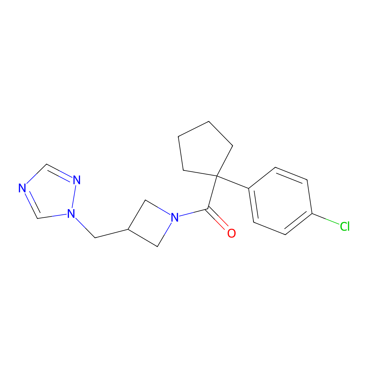 (3-((1H-1,2,4-triazol-1-yl)methyl)azetidin-1-yl)(1-(4-chlorophenyl)cyclopentyl)methanone molecular structure, CAS 2320504-16-1