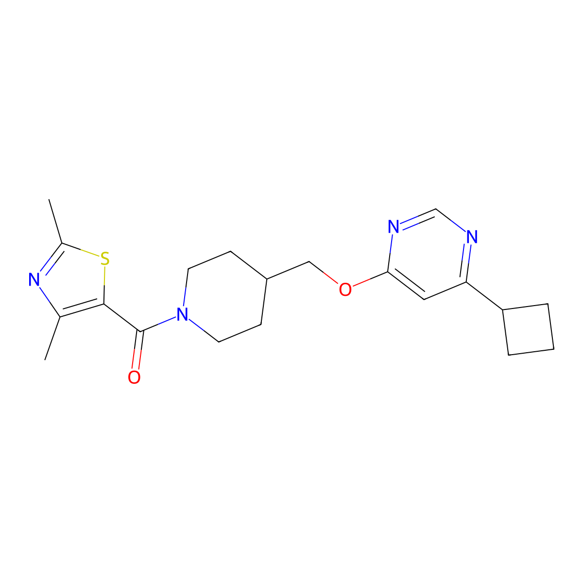 4-Cyclobutyl-6-{[1-(2,4-dimethyl-1,3-thiazole-5-carbonyl)piperidin-4-yl]methoxy}pyrimidine molecular structure, CAS 2320504-41-2
