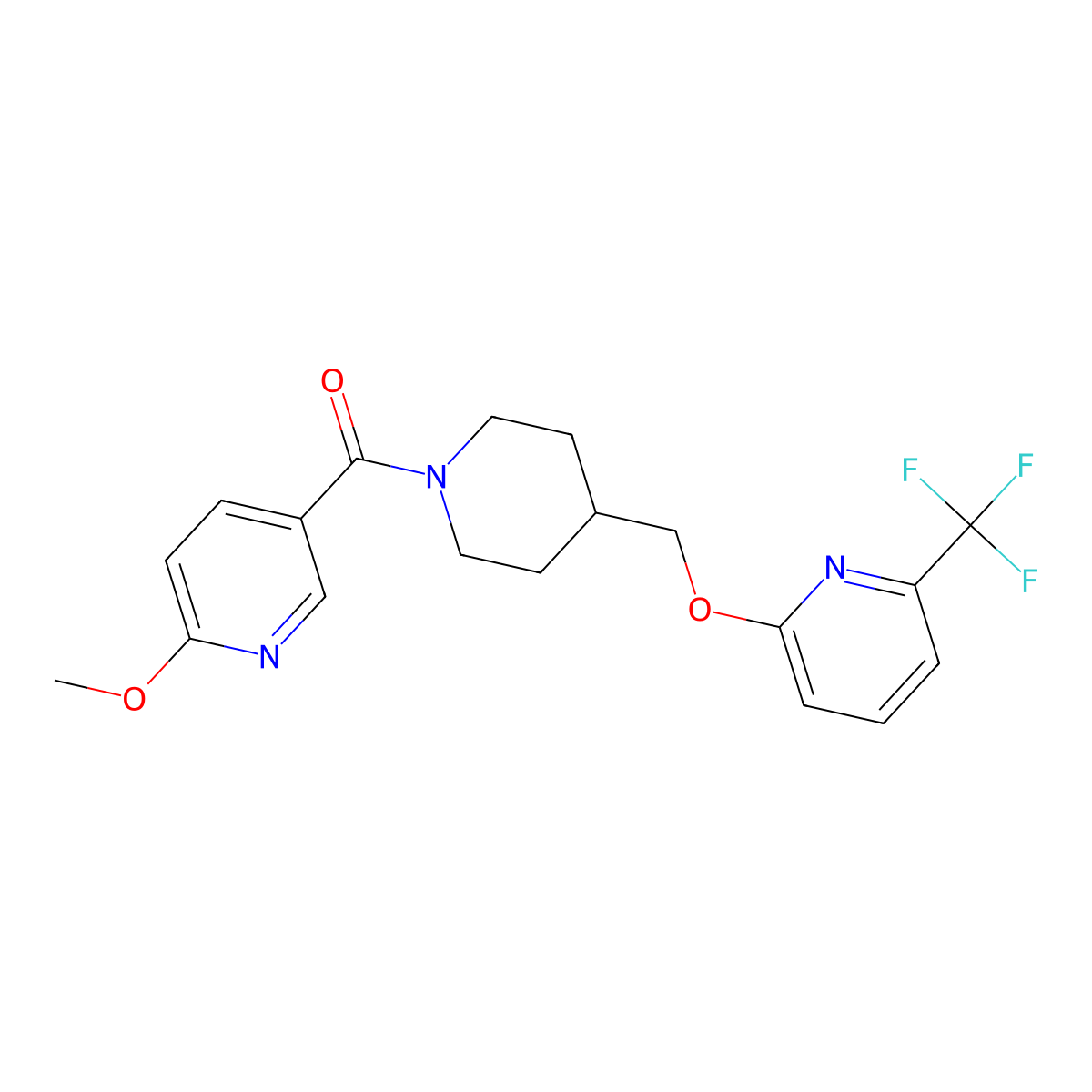 2-{[1-(6-Methoxypyridine-3-carbonyl)piperidin-4-yl]methoxy}-6-(trifluoromethyl)pyridine molecular structure, CAS 2320504-48-9