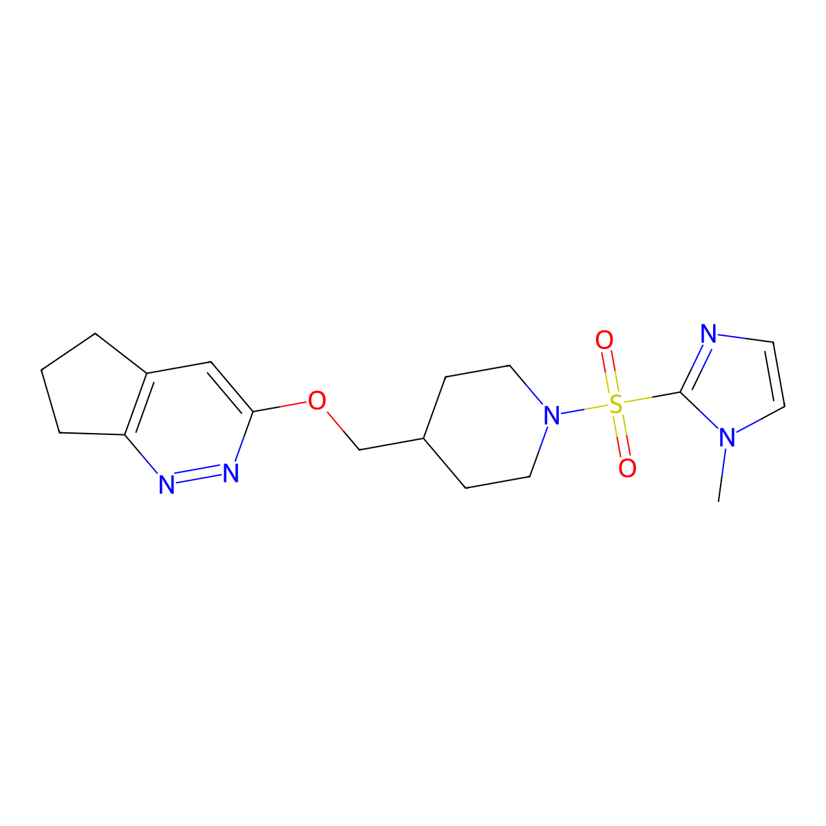 4-({5H,6H,7H-cyclopenta[c]pyridazin-3-yloxy}methyl)-1-[(1-methyl-1H-imidazol-2-yl)sulfonyl]piperidine molecular structure, CAS 2320504-87-6