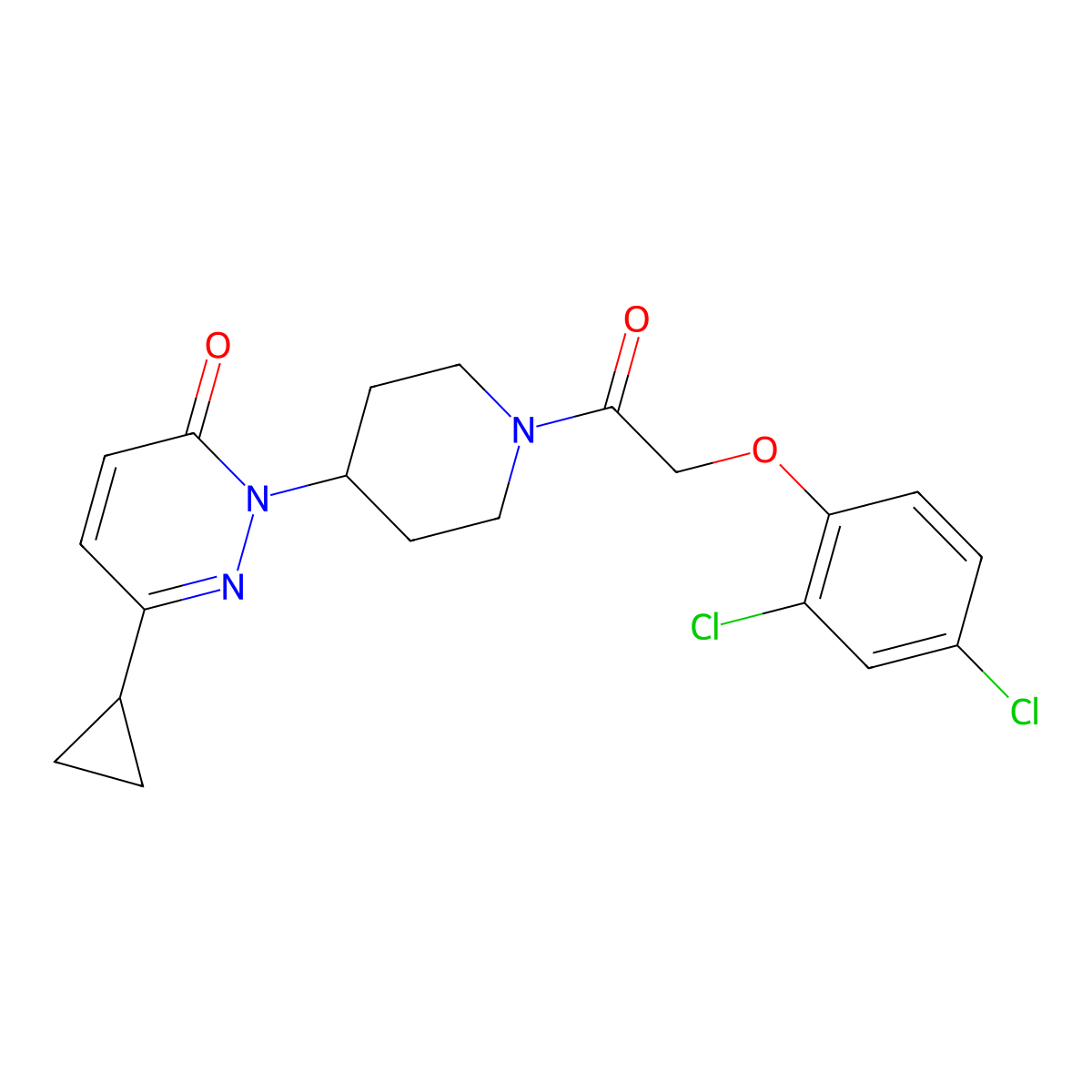 6-Cyclopropyl-2-{1-[2-(2,4-dichlorophenoxy)acetyl]piperidin-4-yl}-2,3-dihydropyridazin-3-one molecular structure, CAS 2320504-92-3