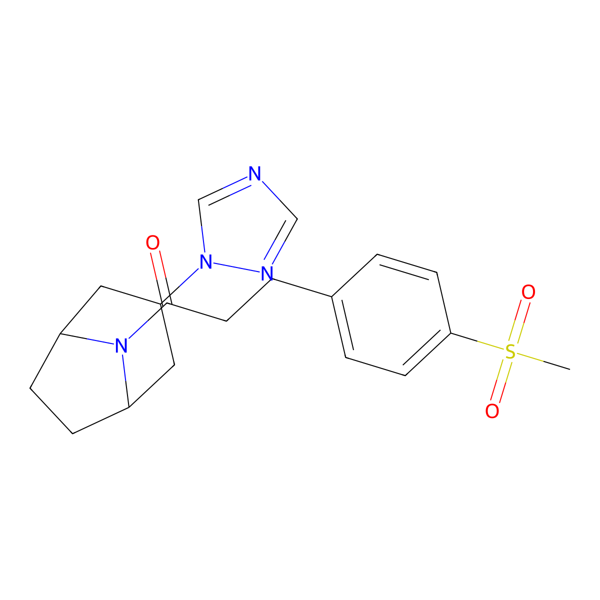 1-((1R,5S)-3-(1H-1,2,4-triazol-1-yl)-8-azabicyclo[3.2.1]octan-8-yl)-3-(4-(methylsulfonyl)phenyl)propan-1-one molecular structure, CAS 2320504-98-9
