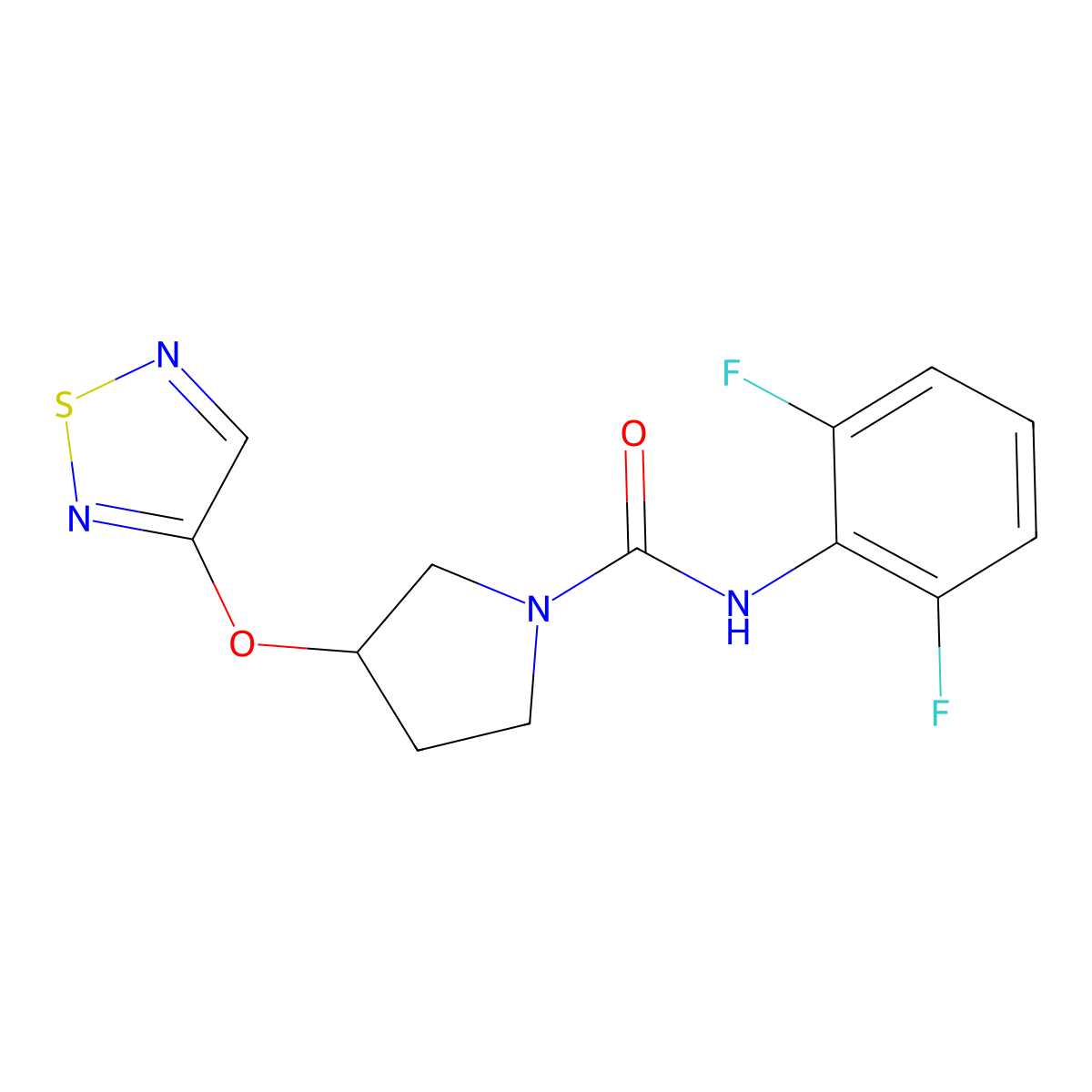 N-(2,6-Difluorophenyl)-3-(1,2,5-thiadiazol-3-yloxy)pyrrolidine-1-carboxamide molecular structure, CAS 2320505-17-5