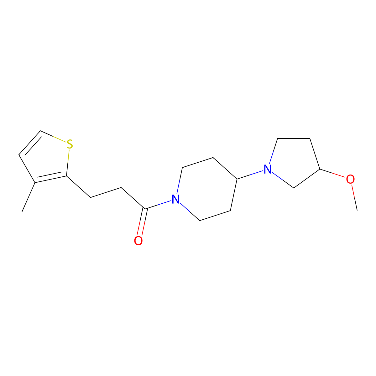 1-[4-(3-Methoxypyrrolidin-1-yl)piperidin-1-yl]-3-(3-methylthiophen-2-yl)propan-1-one molecular structure, CAS 2320505-27-7