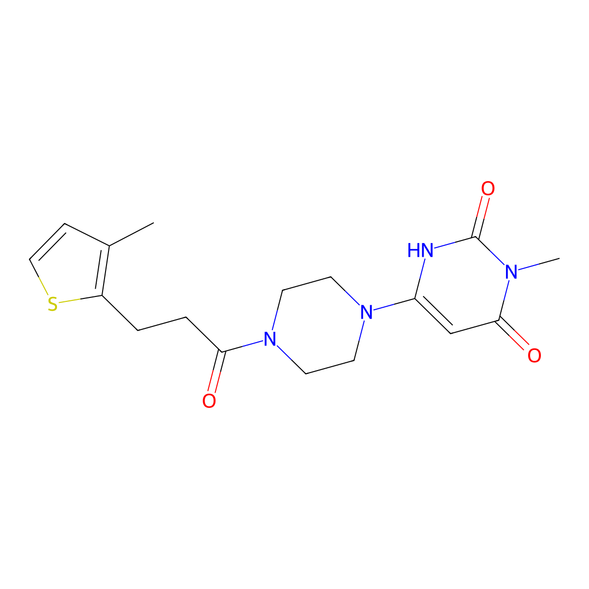 3-methyl-6-(4-(3-(3-methylthiophen-2-yl)propanoyl)piperazin-1-yl)pyrimidine-2,4(1H,3H)-dione molecular structure, CAS 2320505-33-5