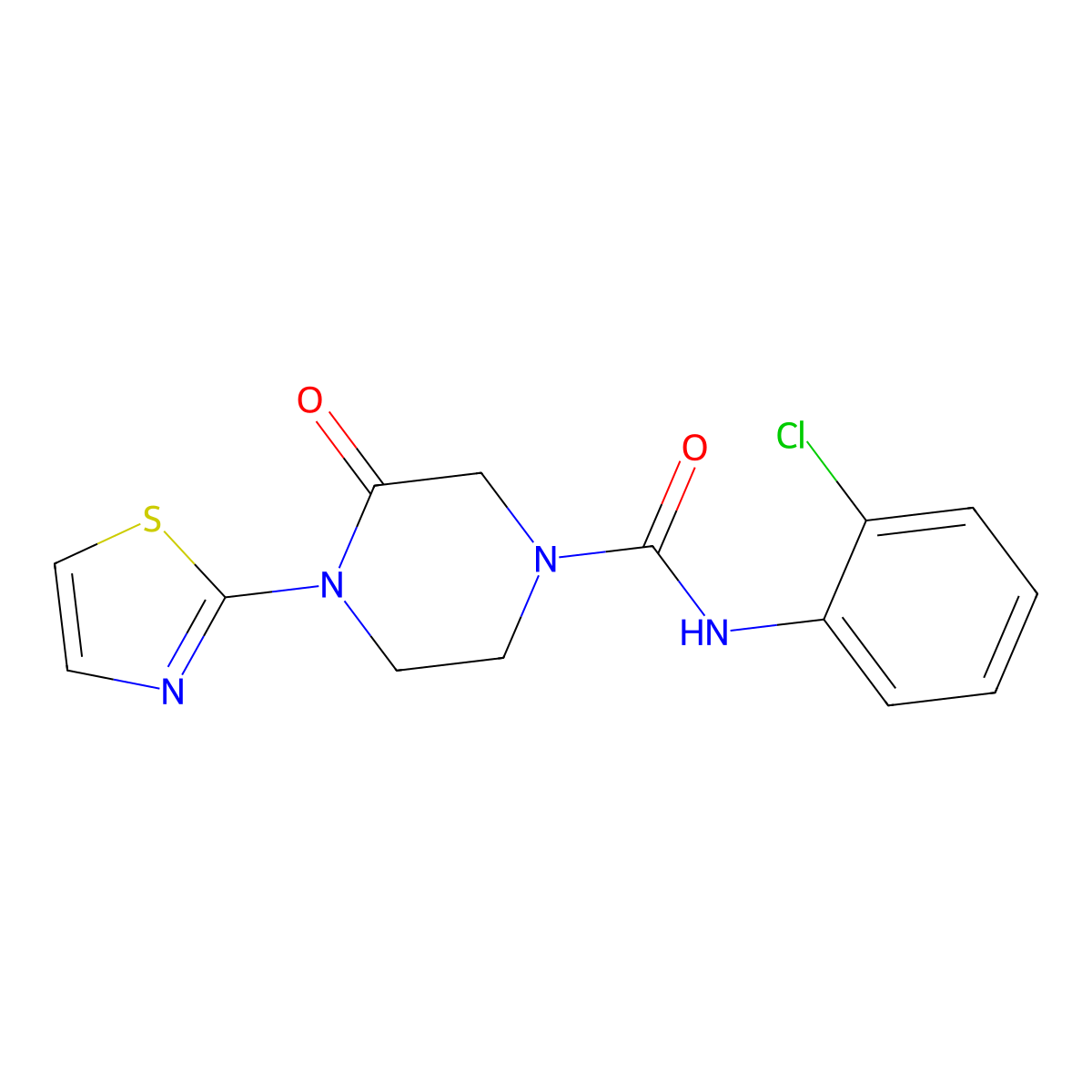 N-(2-chlorophenyl)-3-oxo-4-(1,3-thiazol-2-yl)piperazine-1-carboxamide molecular structure, CAS 2320505-42-6