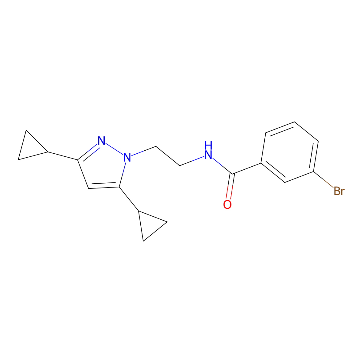 3-bromo-N-[2-(3,5-dicyclopropyl-1H-pyrazol-1-yl)ethyl]benzamide molecular structure, CAS 2320505-49-3